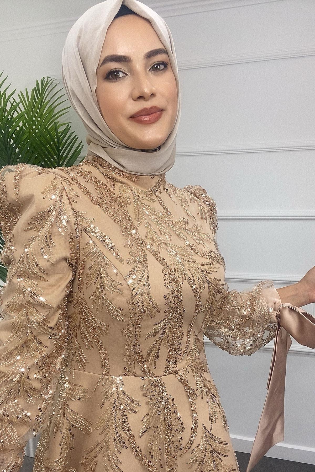 2382 NEW ELEGANS ELBİSE - Gold