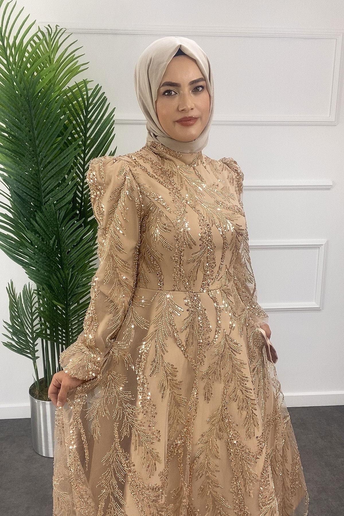 2382 NEW ELEGANS ELBİSE - Gold