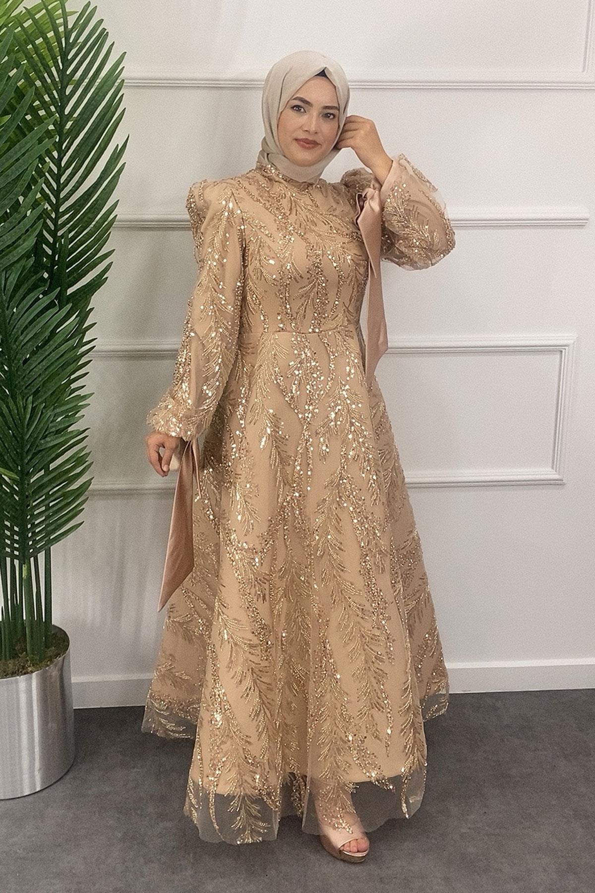 2382 NEW ELEGANS ELBİSE - Gold