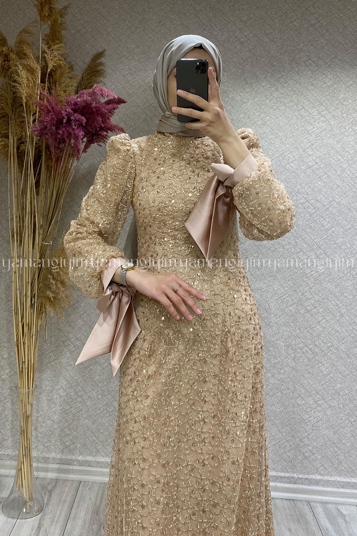 2383 NEW ELEGANS ELBİSE - Gold