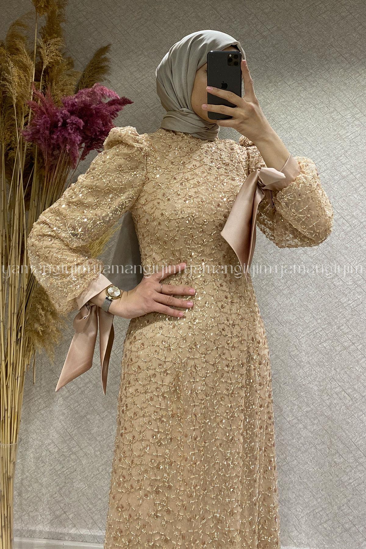 2383 NEW ELEGANS ELBİSE - Gold