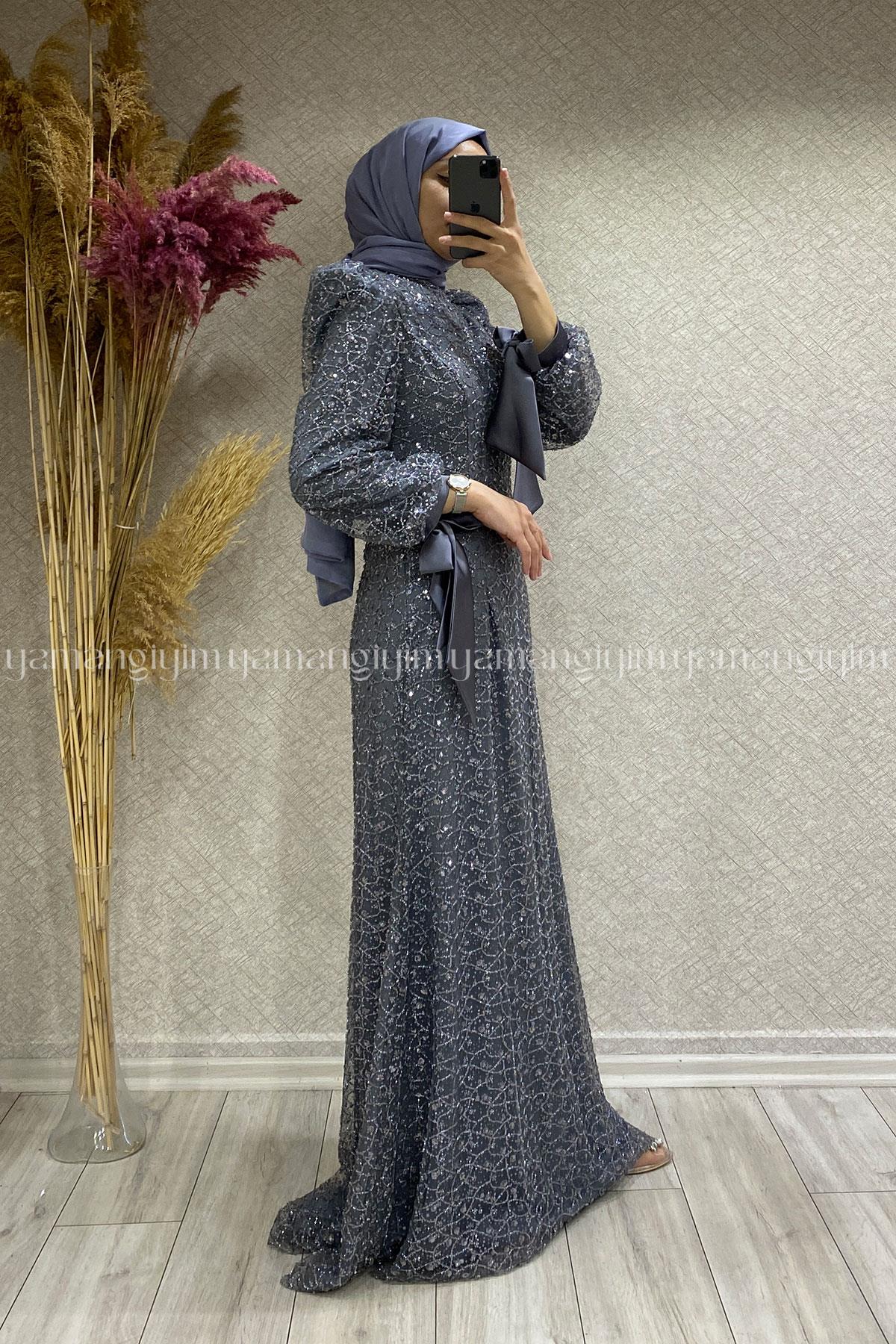 2383 NEW ELEGANS ELBİSE - Gri