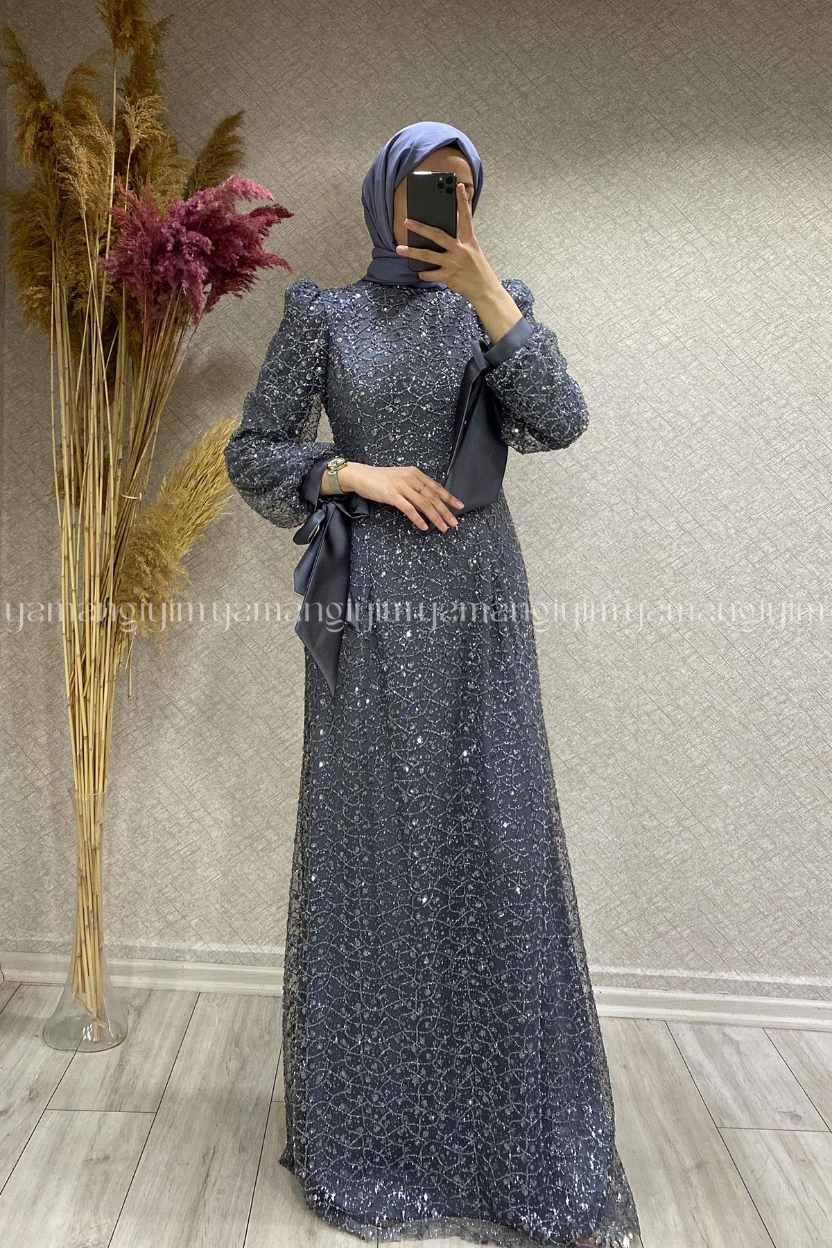 2383 NEW ELEGANS ELBİSE - Gri