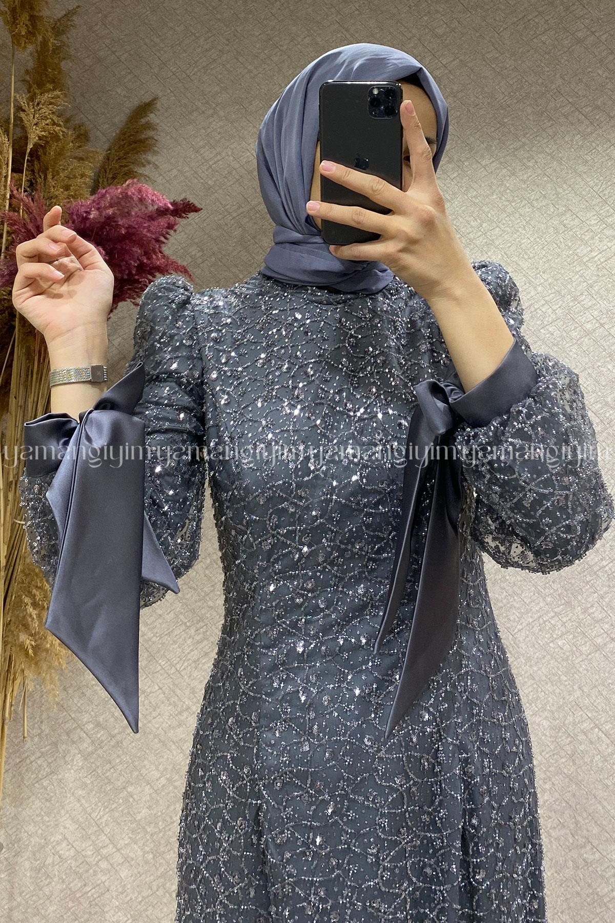 2383 NEW ELEGANS ELBİSE - Gri