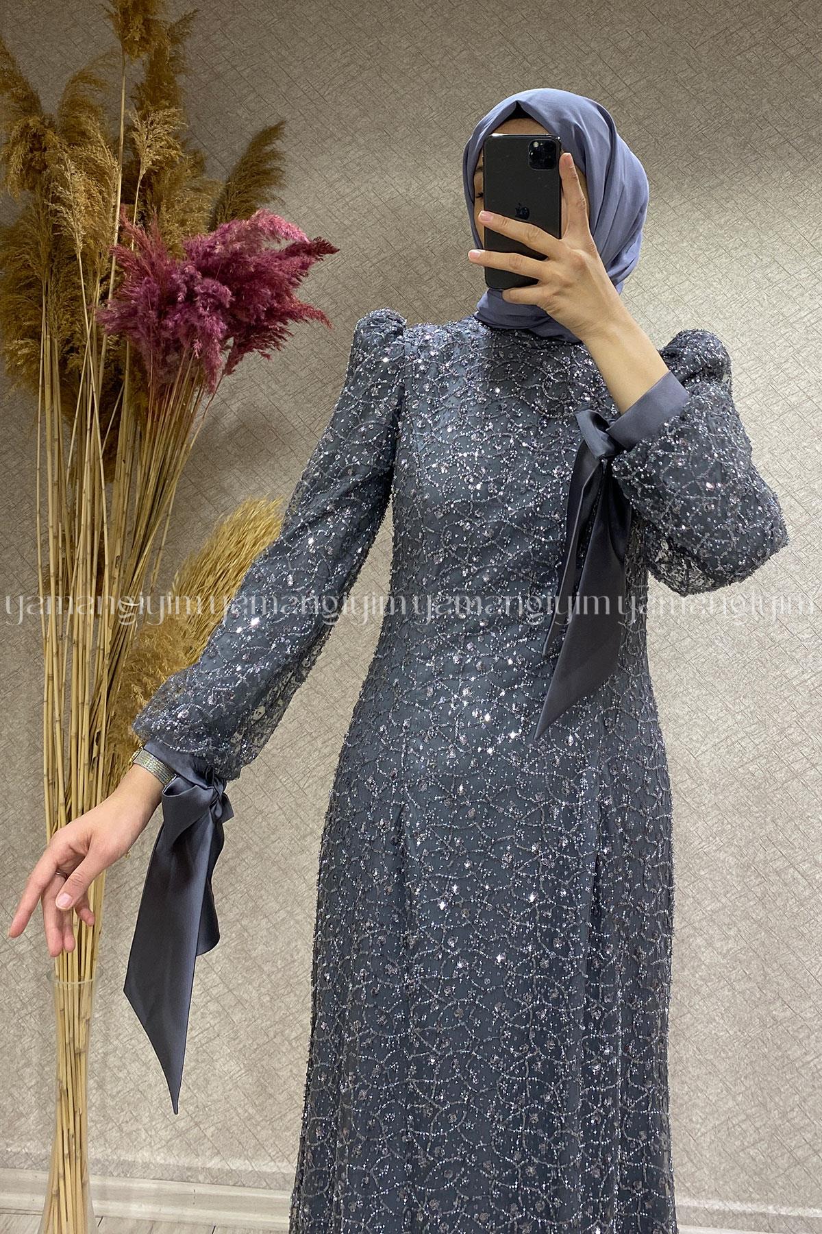 2383 NEW ELEGANS ELBİSE - Gri