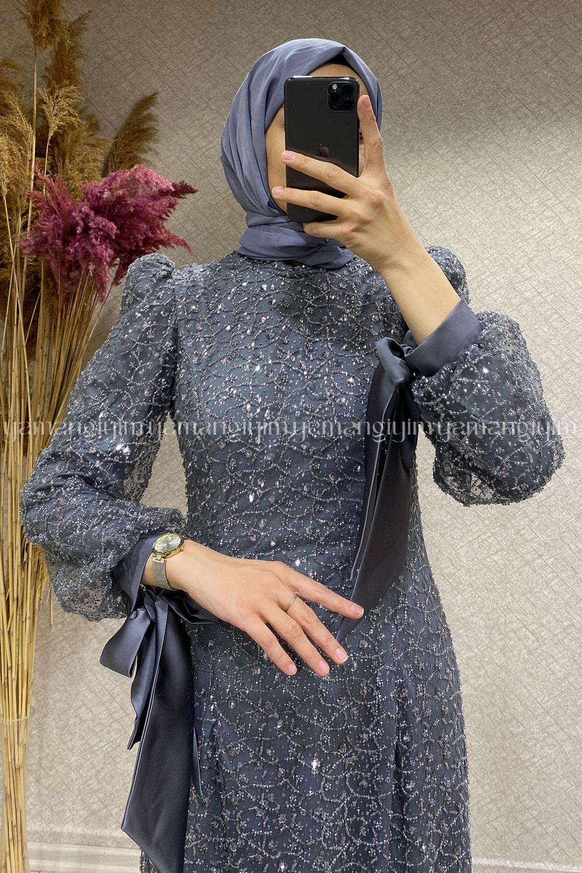 2383 NEW ELEGANS ELBİSE - Gri