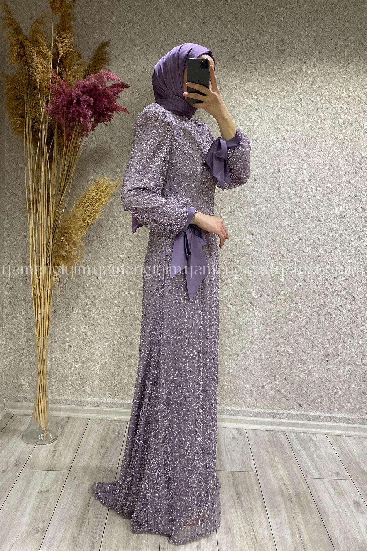 2383 NEW ELEGANS ELBİSE - Lila