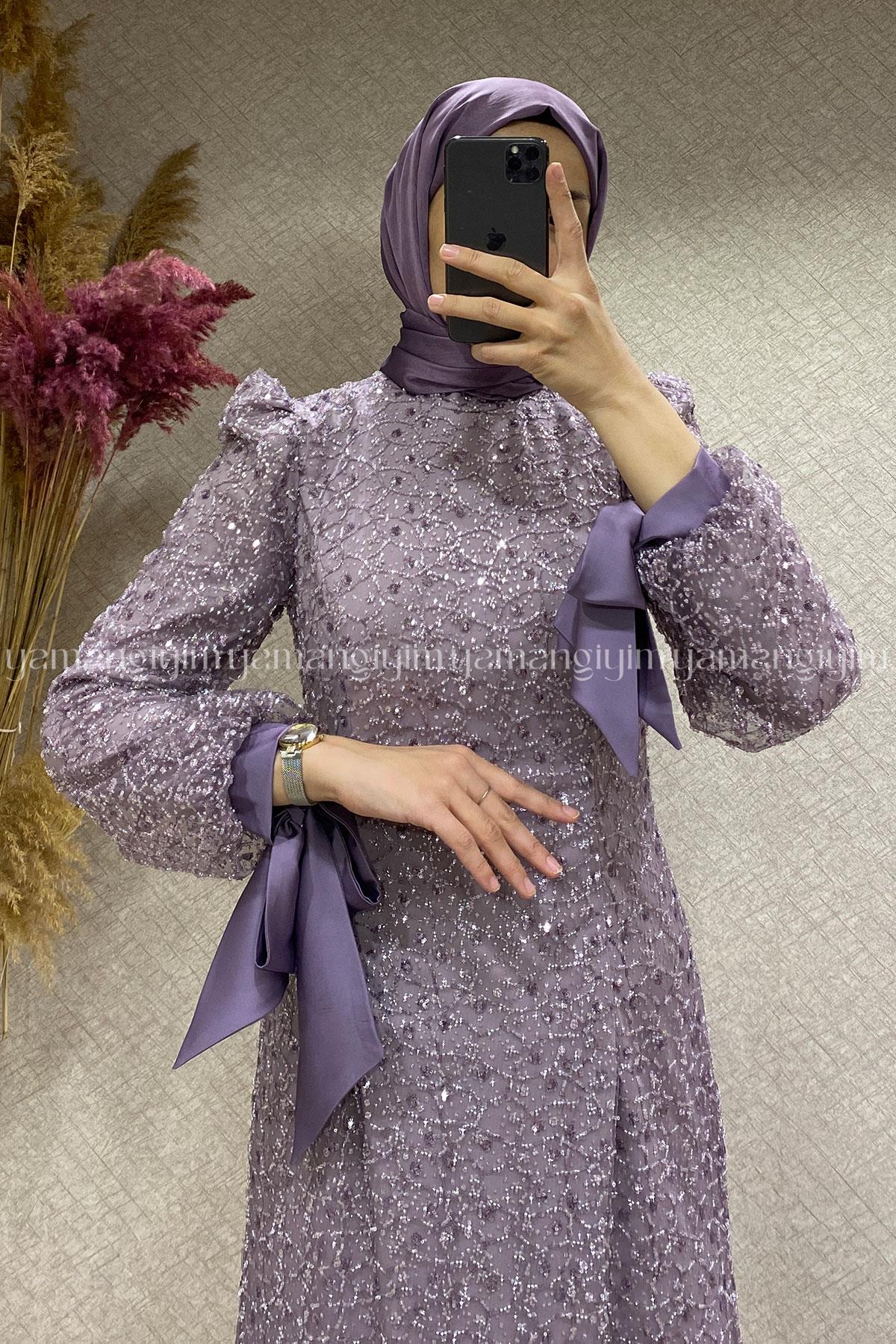 2383 NEW ELEGANS ELBİSE - Lila