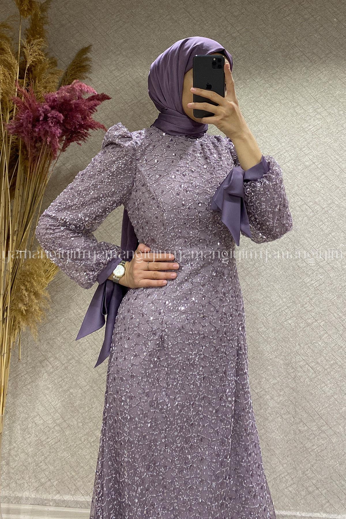 2383 NEW ELEGANS ELBİSE - Lila