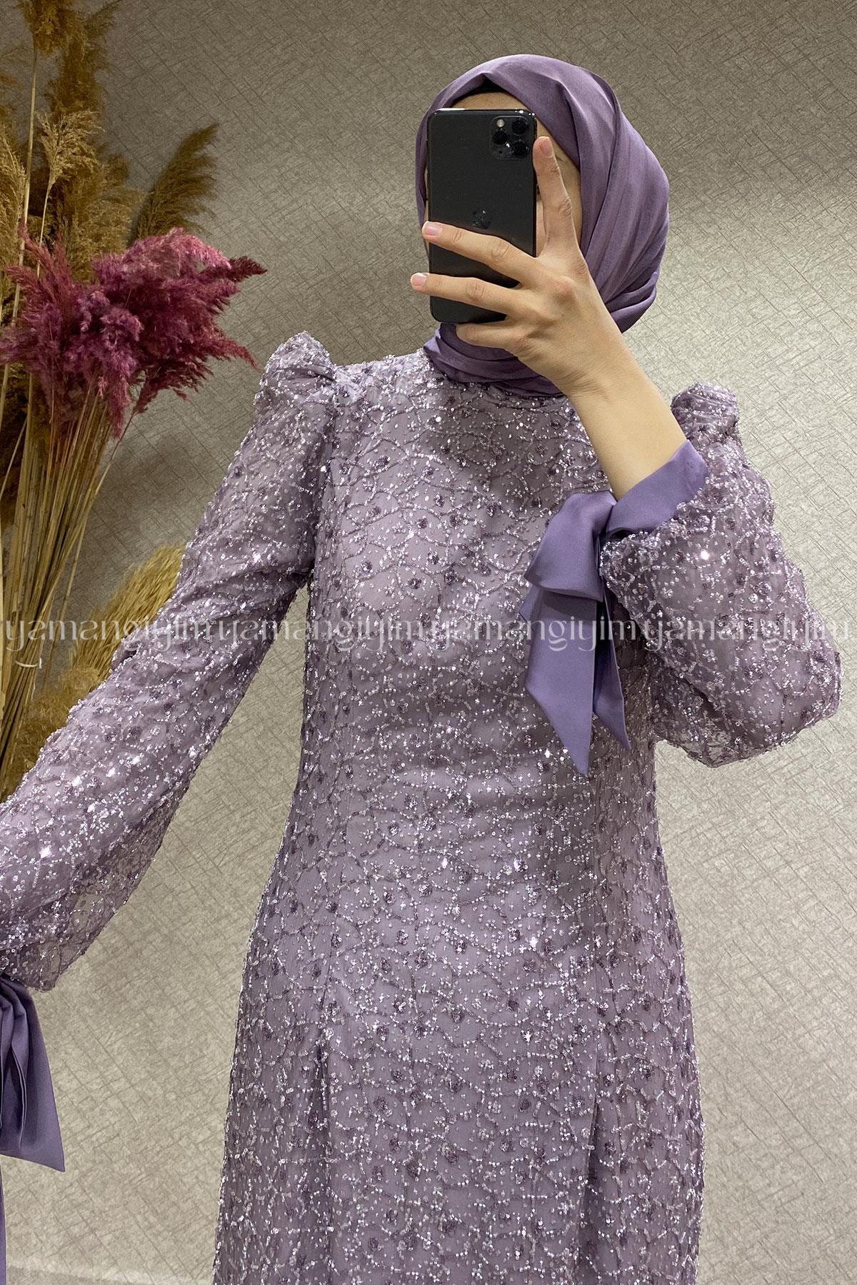 2383 NEW ELEGANS ELBİSE - Lila