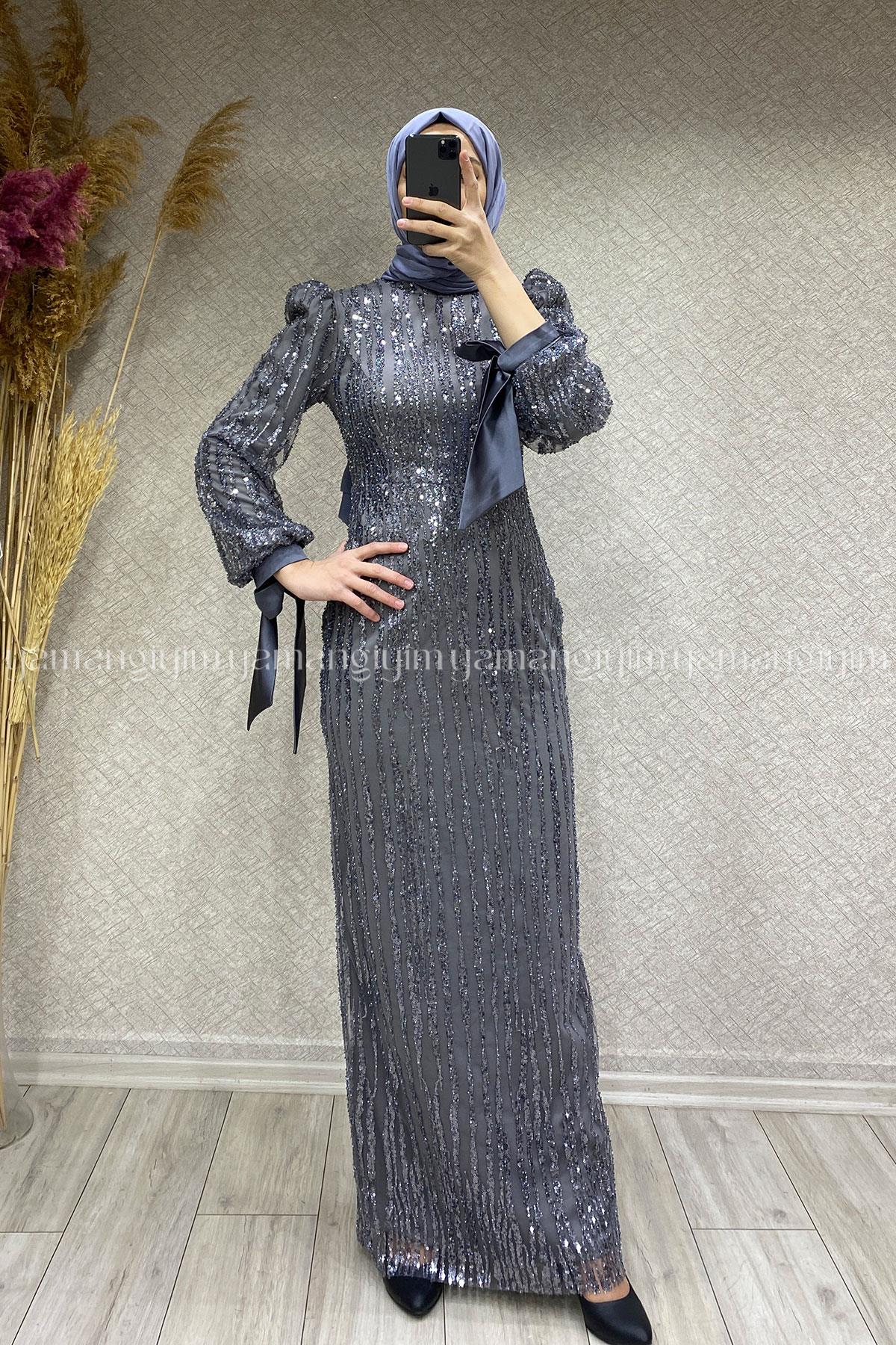 2384 NEW ELEGANS ELBİSE - Gri