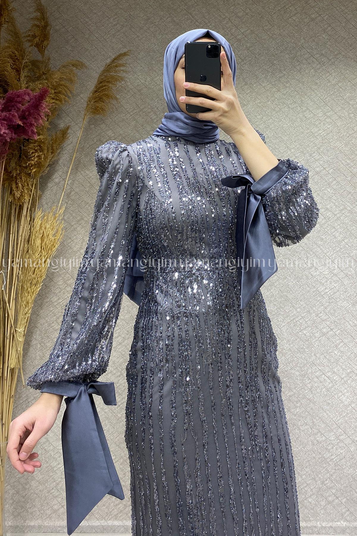 2384 NEW ELEGANS ELBİSE - Gri