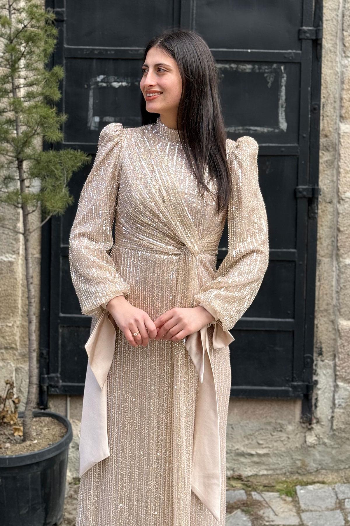 2414 NEW ELEGANS ELBİSE - Vizon