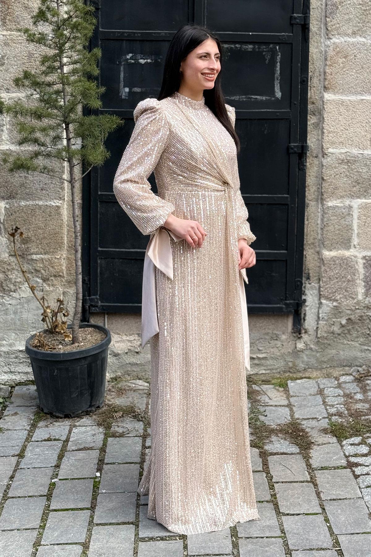 2414 NEW ELEGANS ELBİSE - Vizon