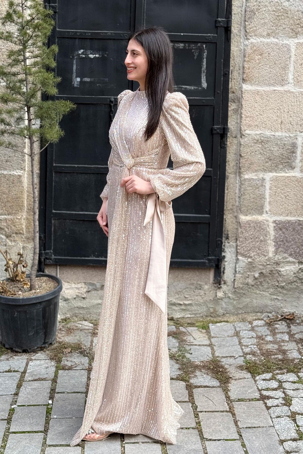 2414 NEW ELEGANS ELBİSE - Vizon