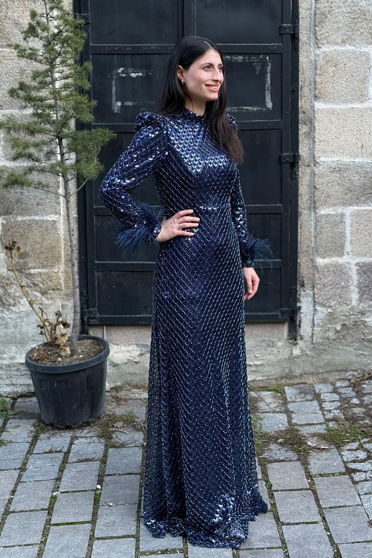 2427 NEW ELEGANS ELBİSE - Lacivert