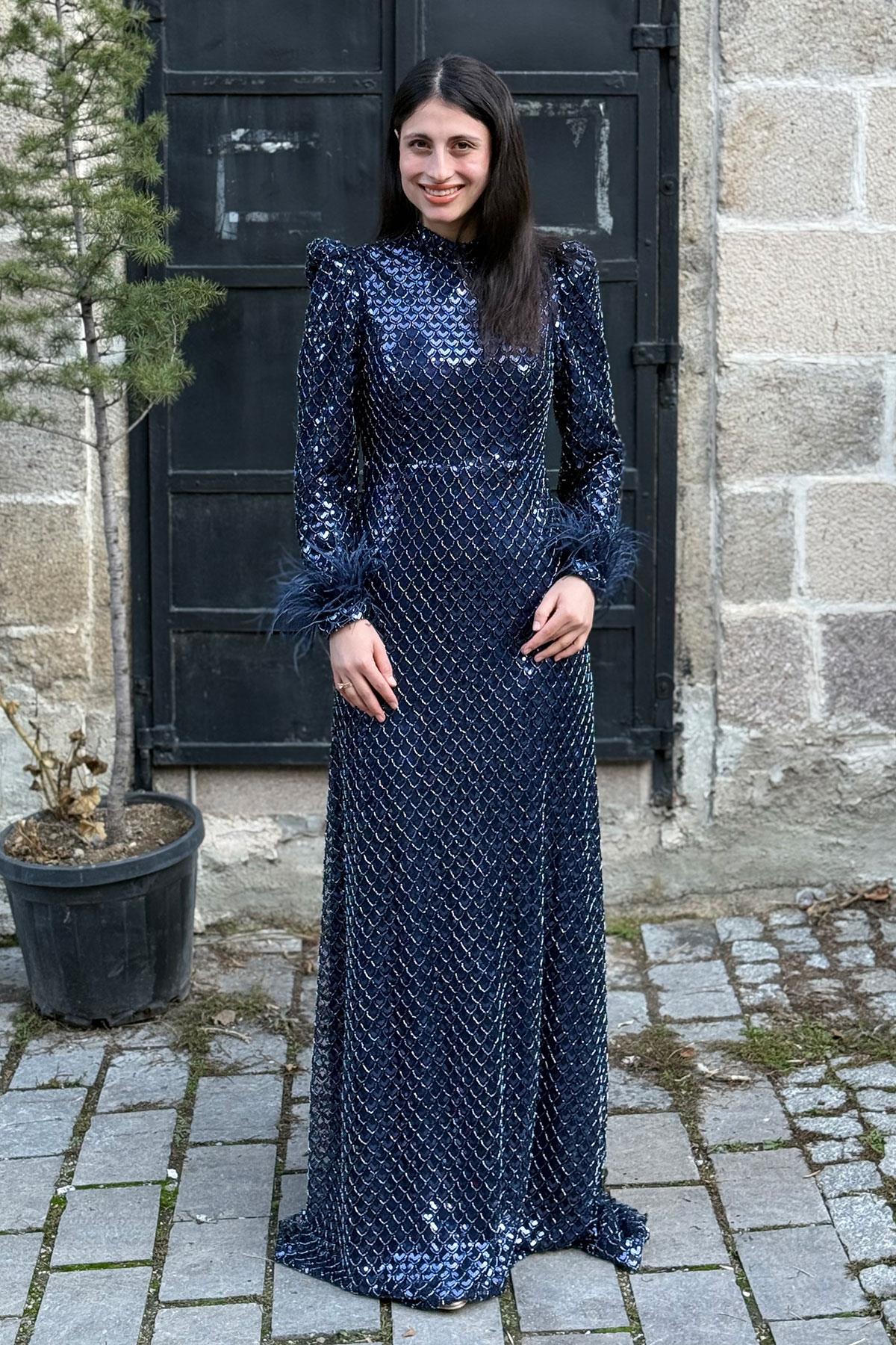 2427 NEW ELEGANS ELBİSE - Lacivert