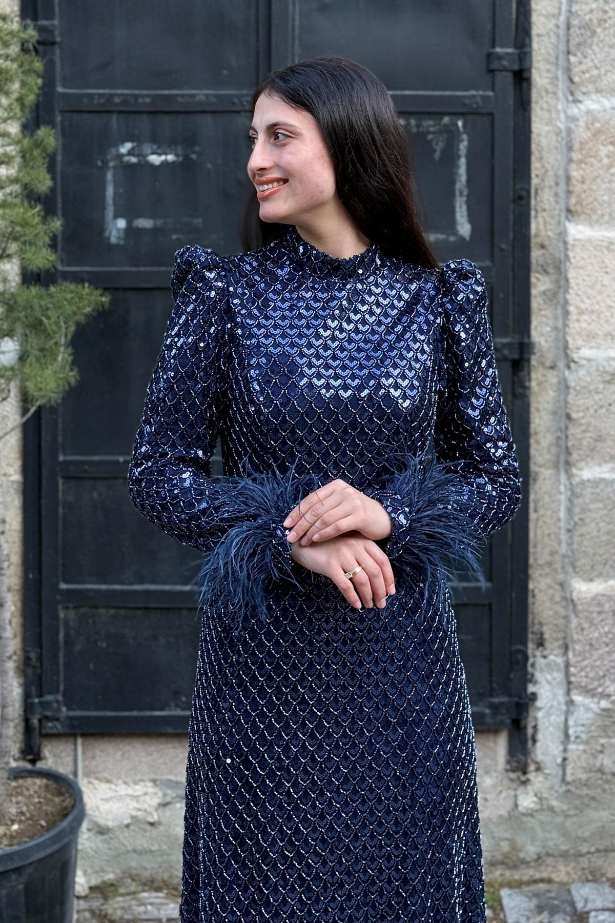 2427 NEW ELEGANS ELBİSE - Lacivert