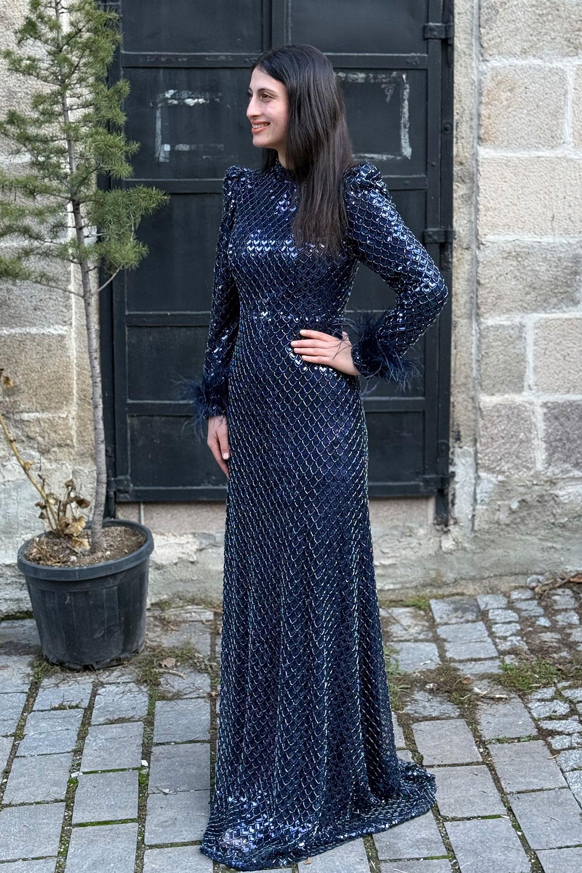 2427BT NEW ELEGANS ELBİSE - Lacivert