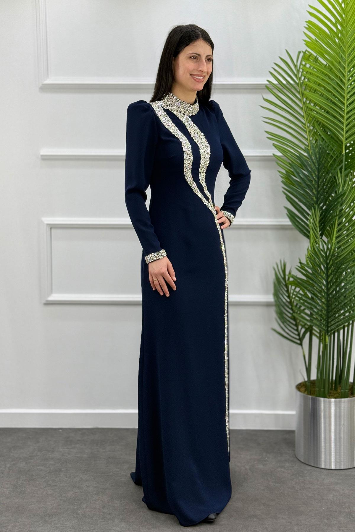 2429 NEW ELEGANS ELBİSE - Lacivert