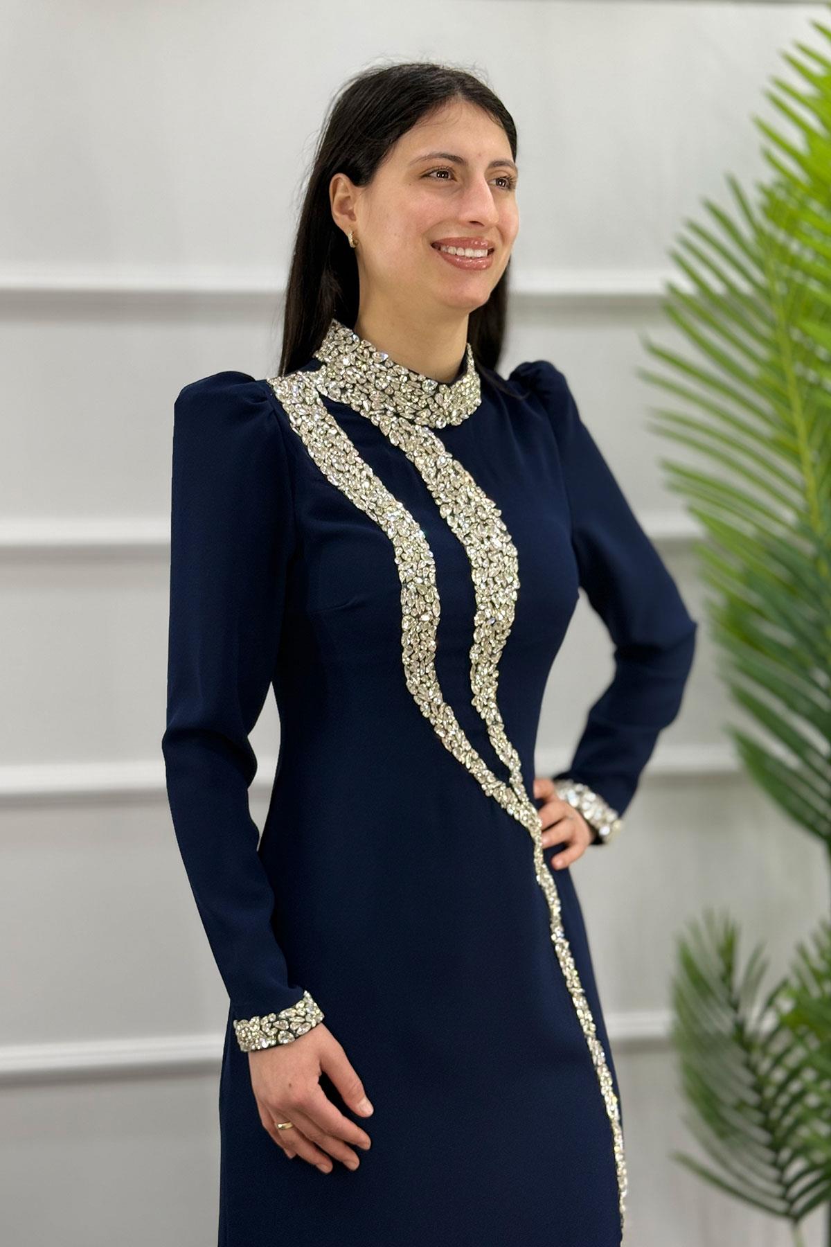 2429 NEW ELEGANS ELBİSE - Lacivert