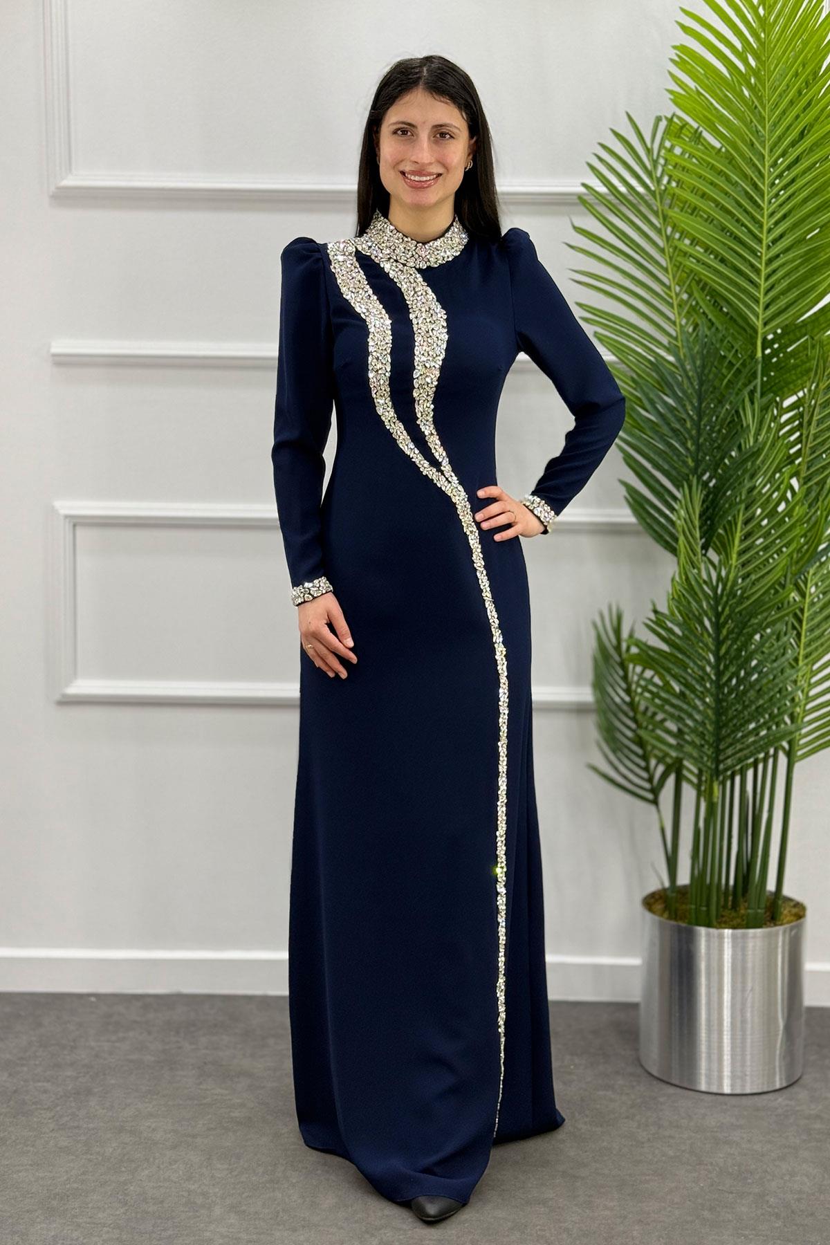 2429 NEW ELEGANS ELBİSE - Lacivert