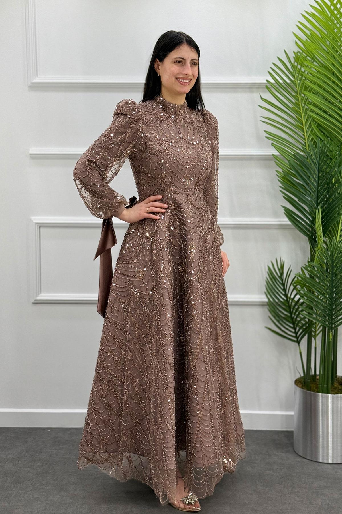 2435 NEW ELEGANS ELBİSE - Kahve