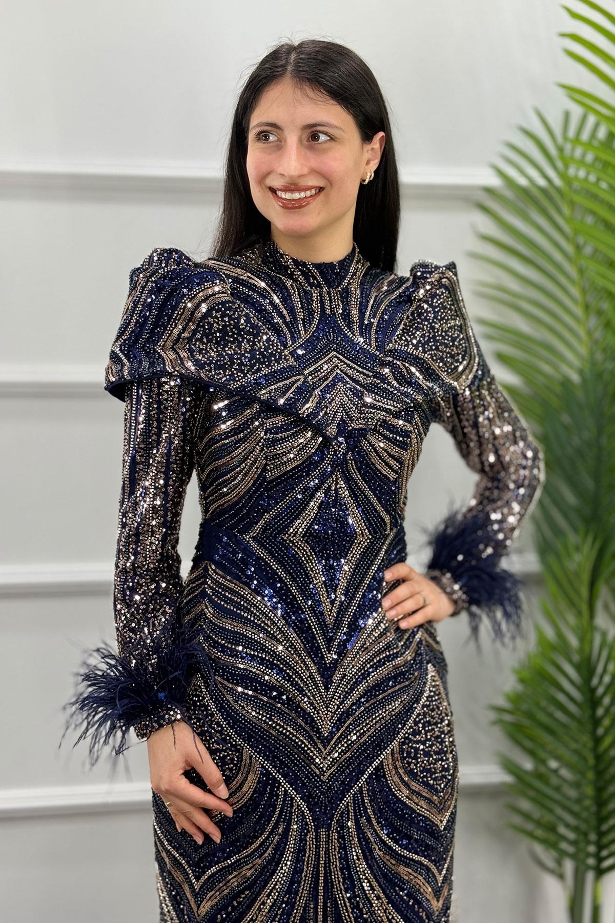 2441New Elegans Abiye - Lacivert