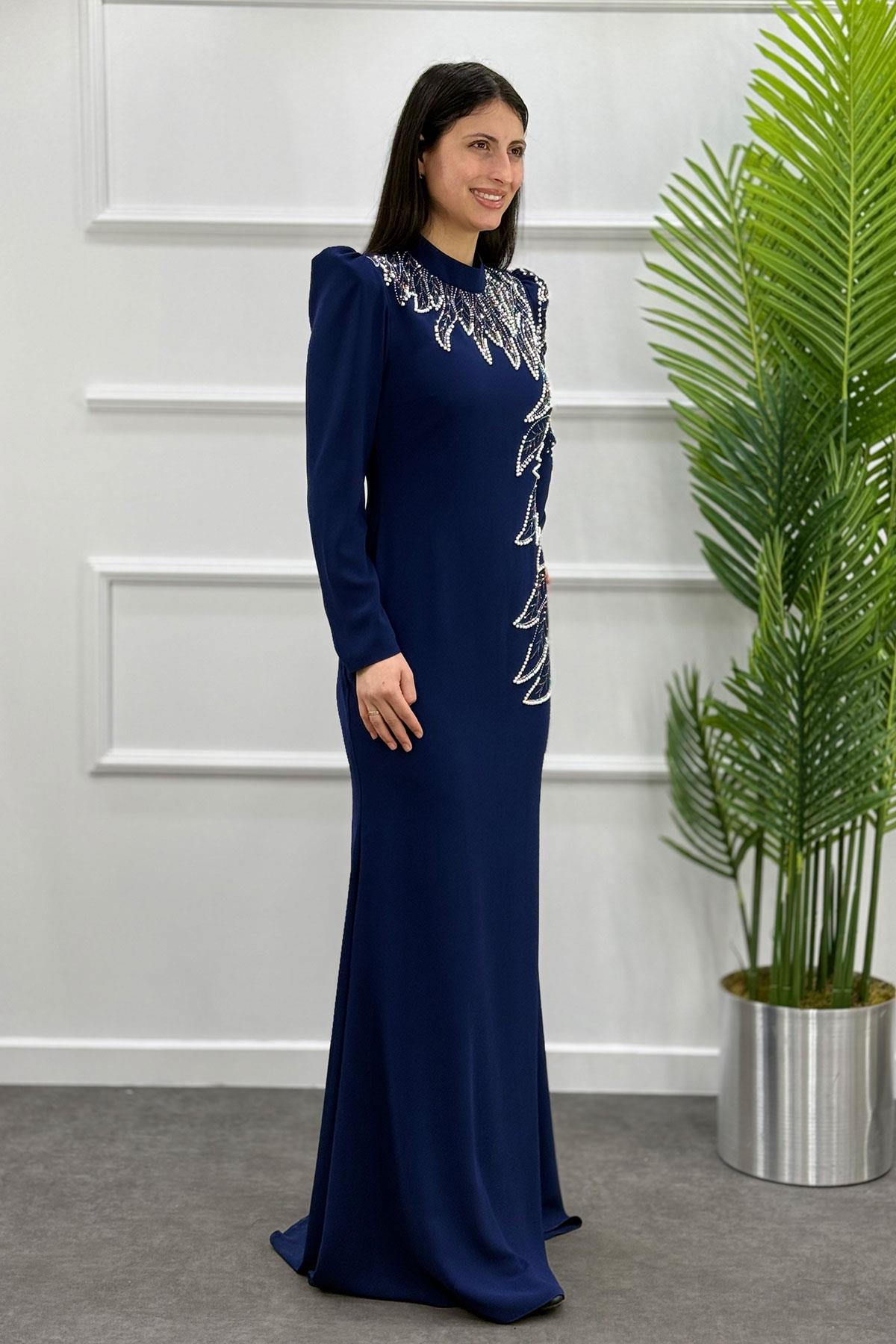 2449 NEW ELEGANS ELBİSE - Lacivert