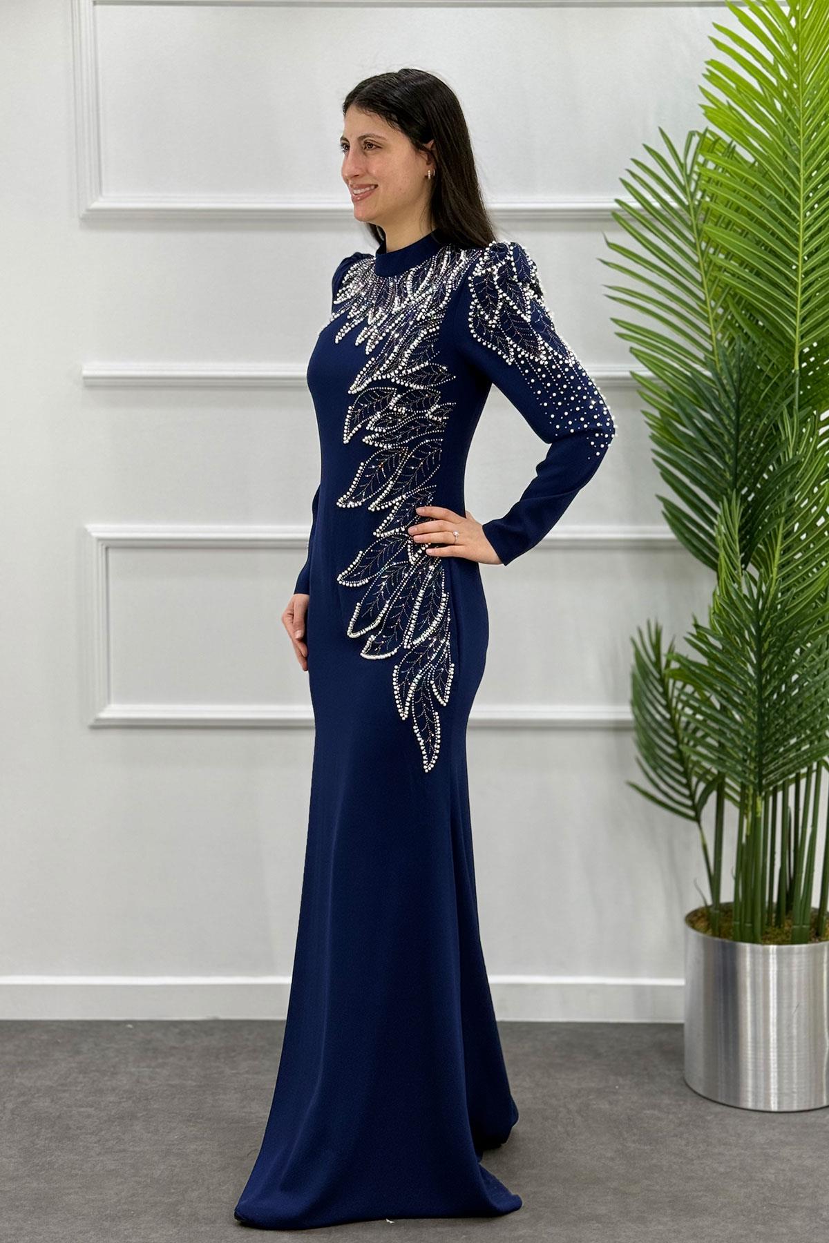 2449 NEW ELEGANS ELBİSE - Lacivert