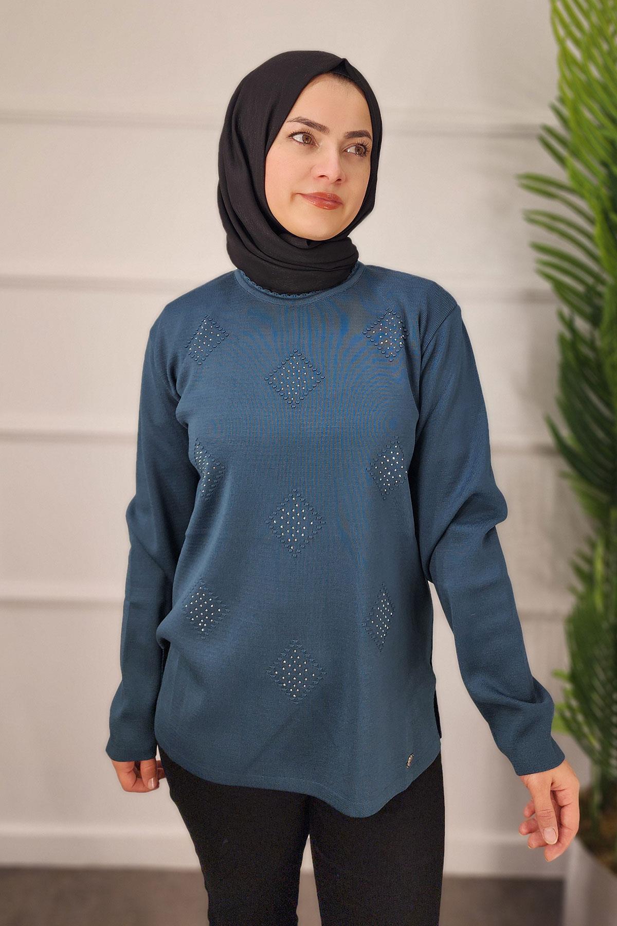 24606 AYLİN TRİKO KAZAK - Petrol