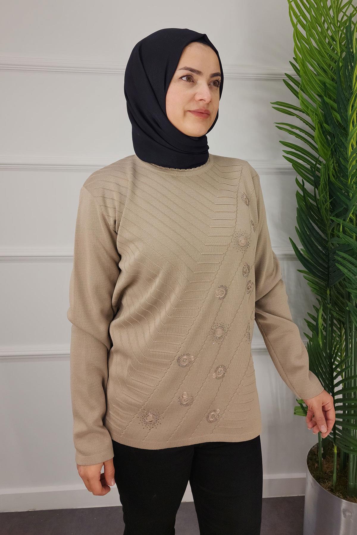 24649 AYLİN TRİKO KAZAK - Bej