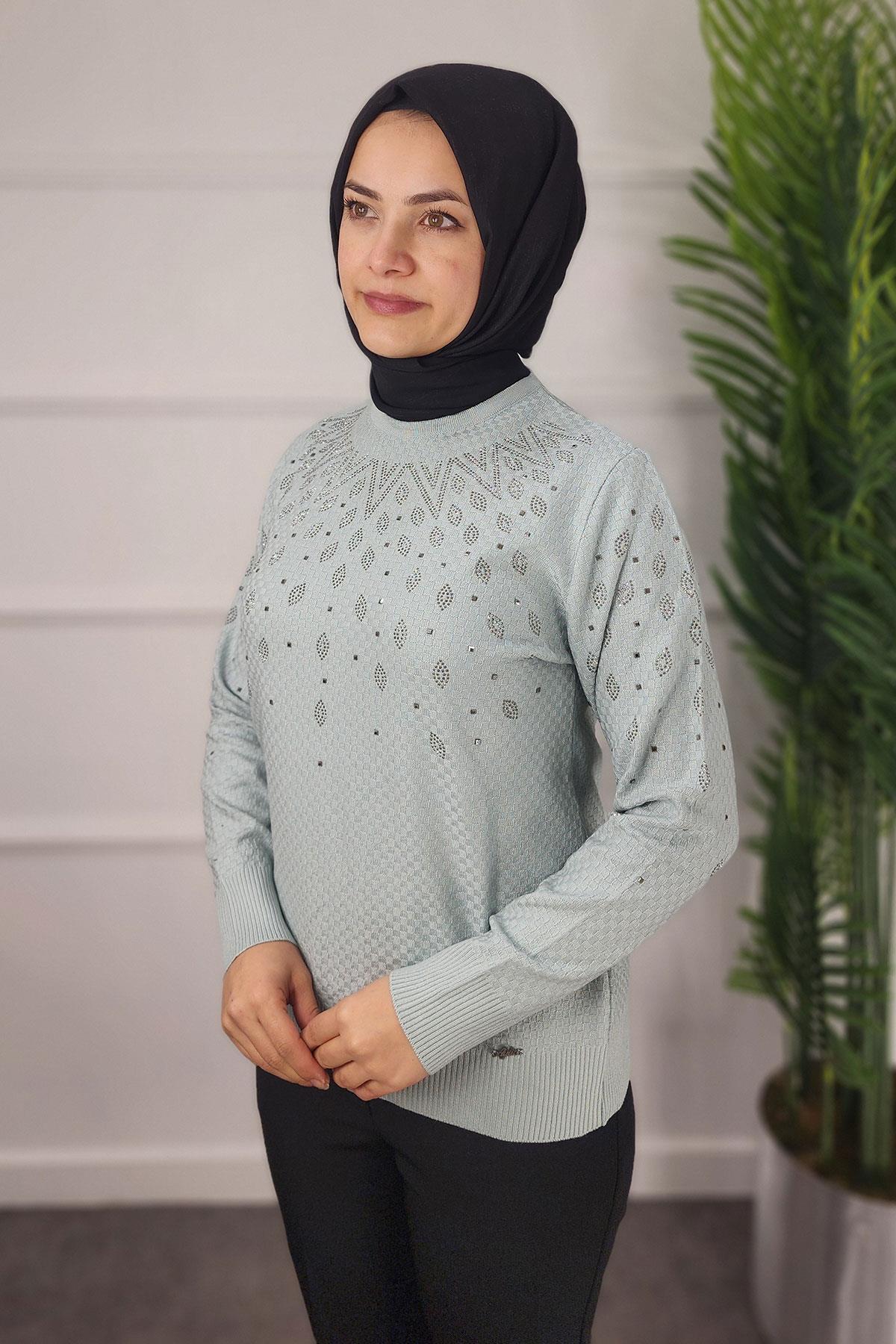 3055 AYLİN EKOSE BLUZ - Mint