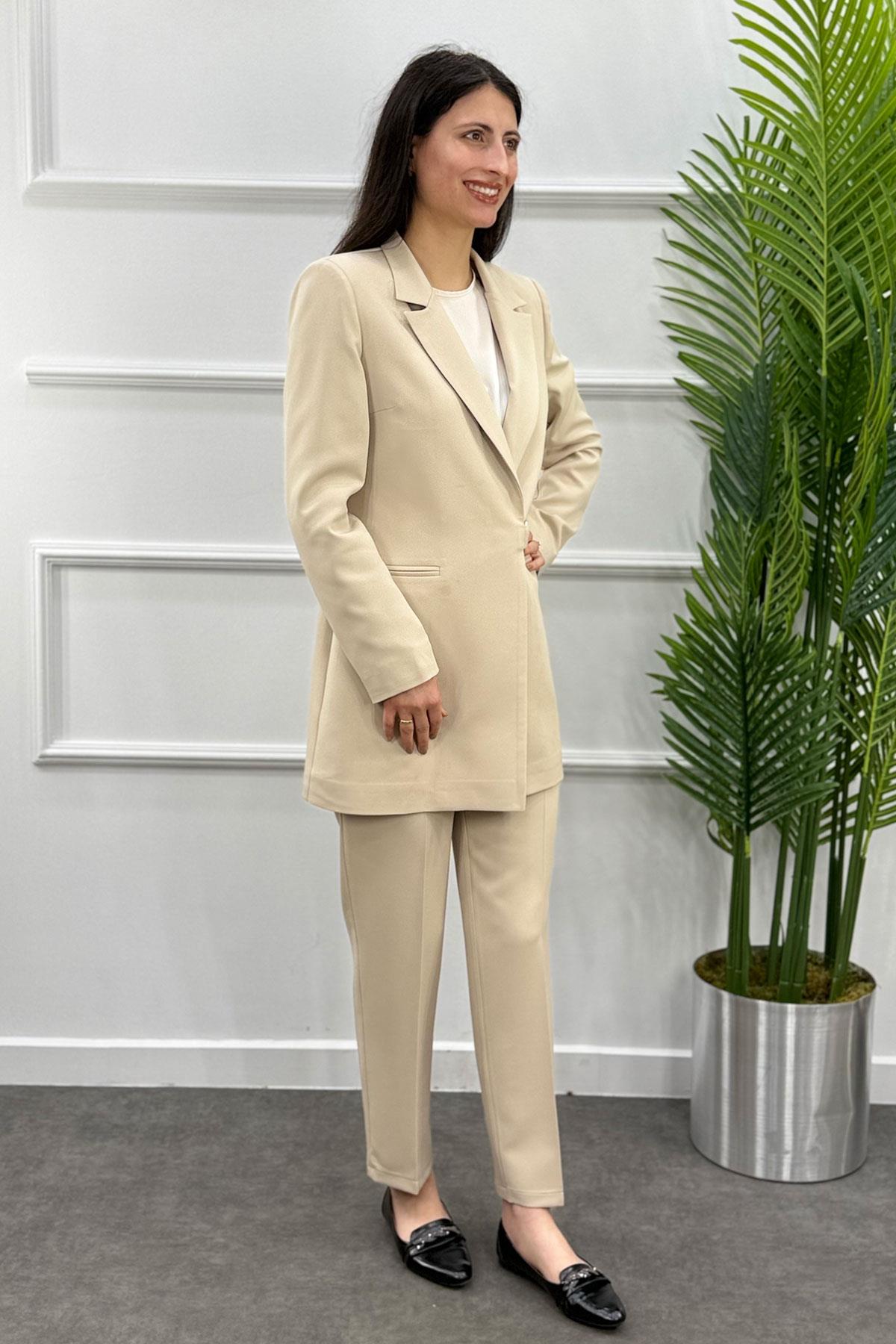 3384 Alyaka Ceketli Takım - Bej