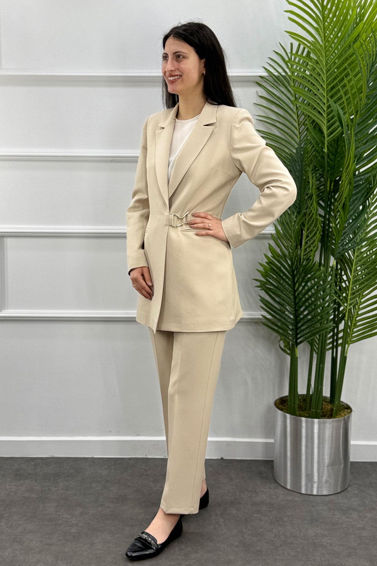 3384 Alyaka Ceketli Takım - Bej