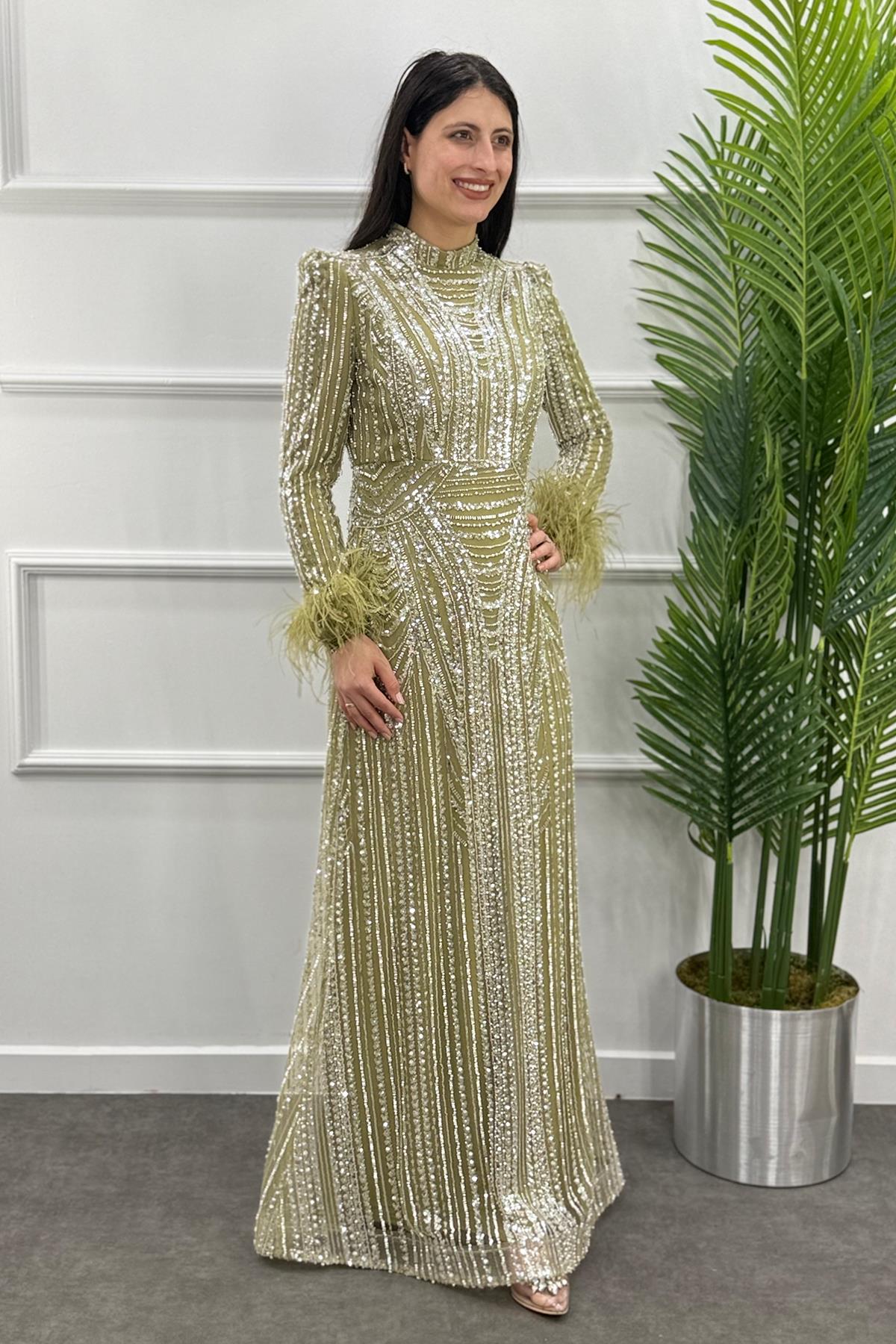 378 Suenna Abiye Elbise - Yağ Yeşili