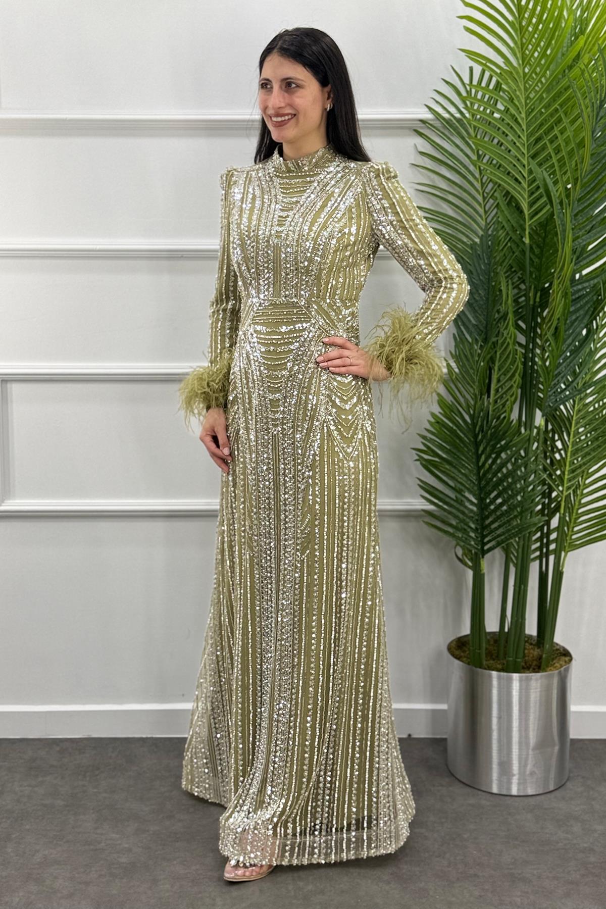 378 Suenna Abiye Elbise - Yağ Yeşili