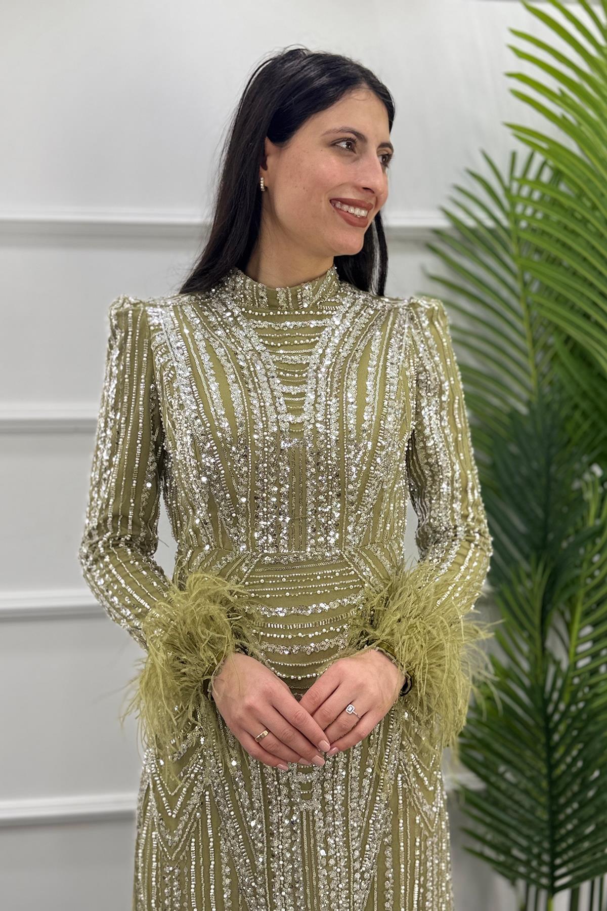 378 Suenna Abiye Elbise - Yağ Yeşili