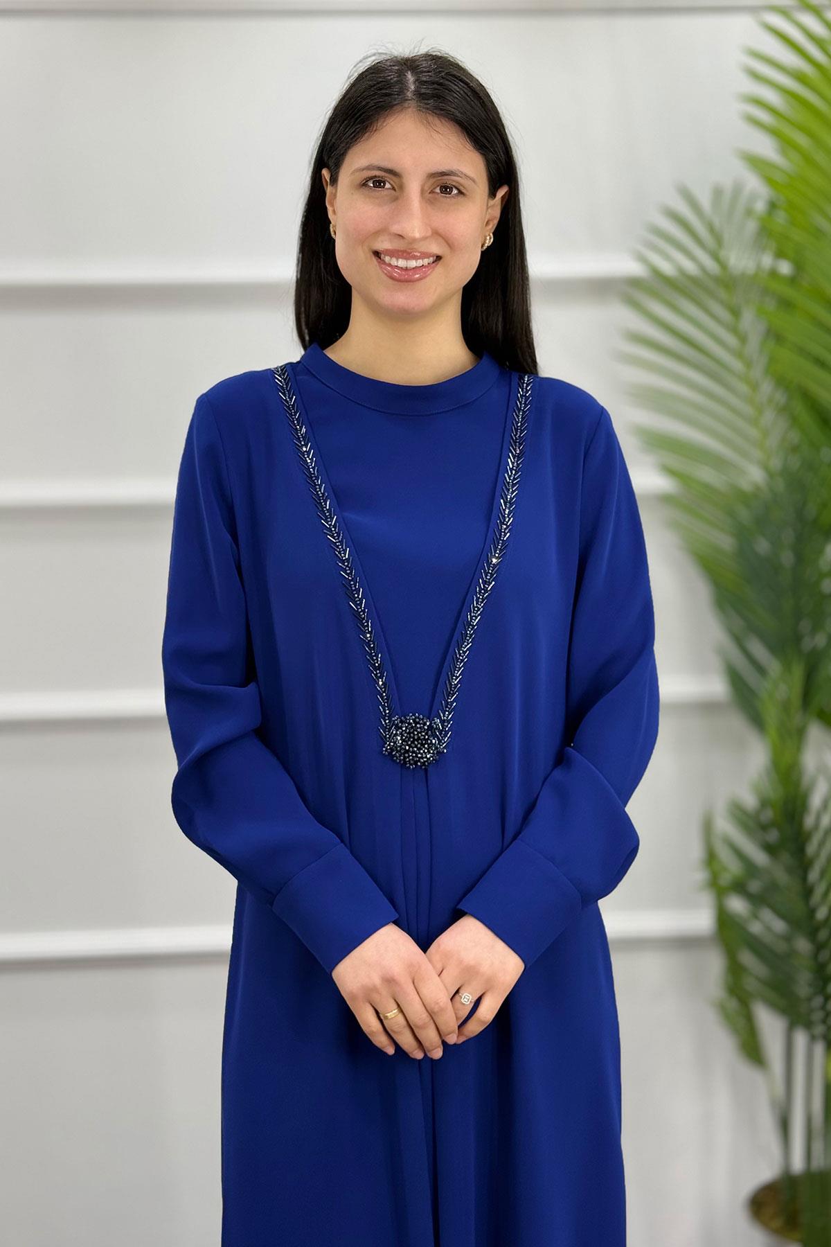 5061 Gaze Elbise - İndigo