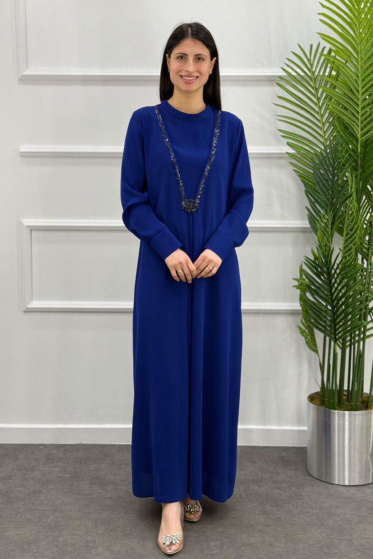 5061 Gaze Elbise - İndigo