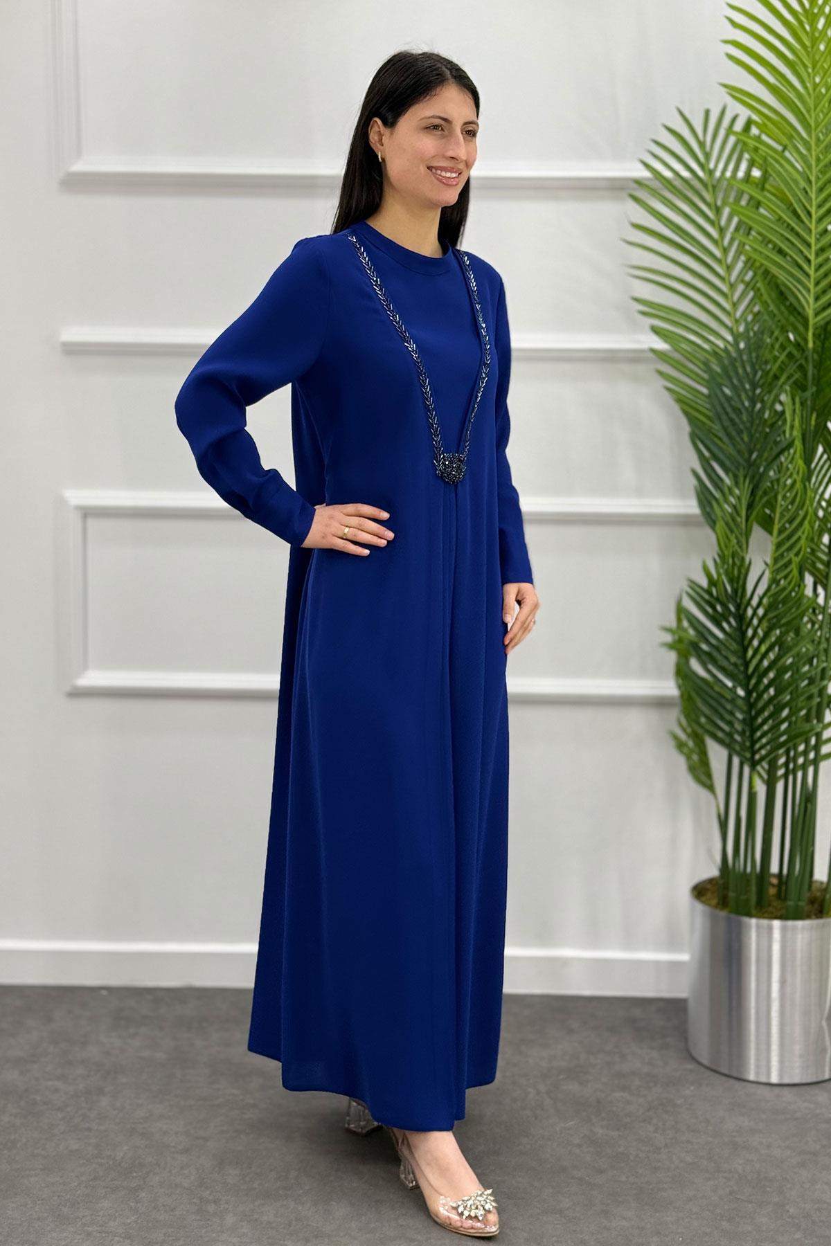 5061 Gaze Elbise - İndigo