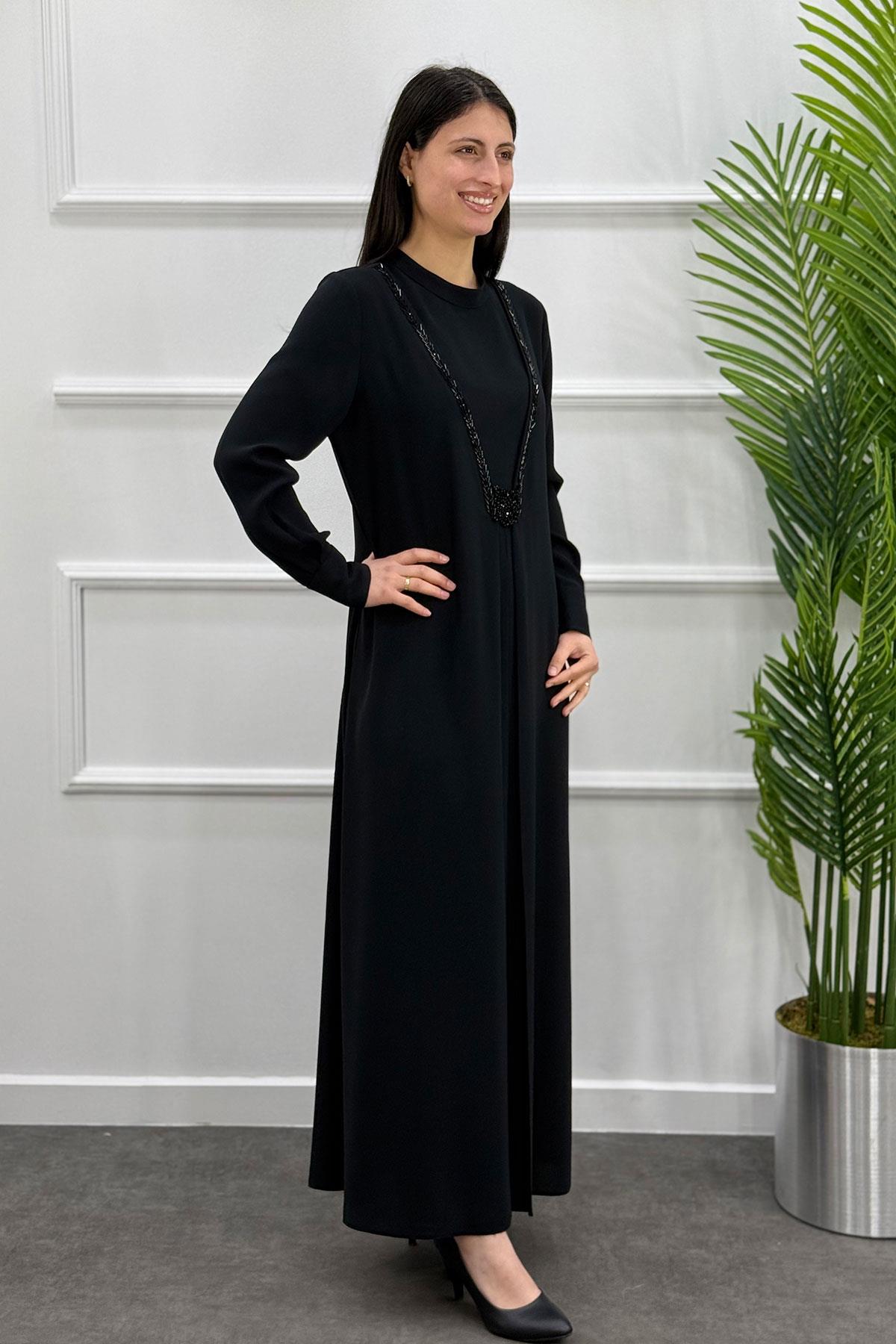 5061 Gaze Elbise - Siyah