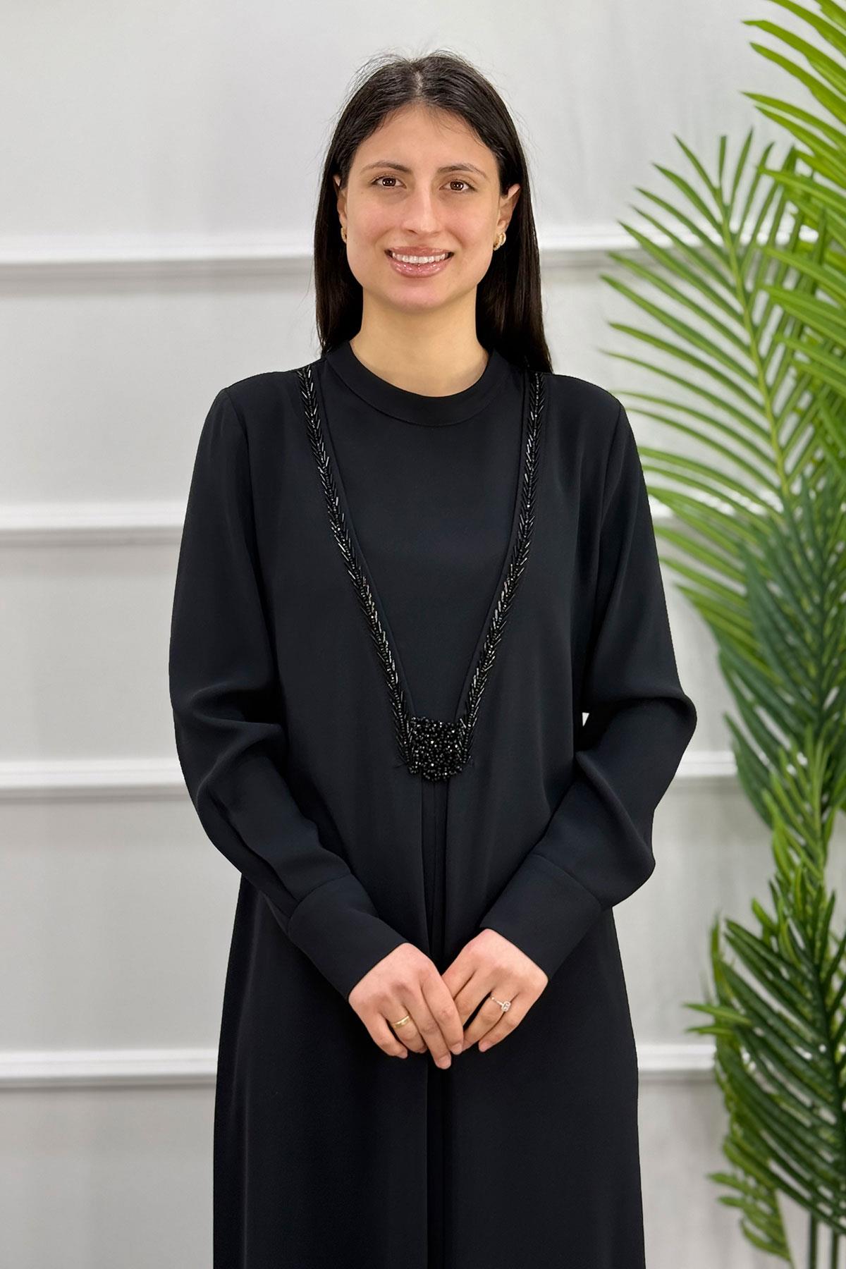 5061 Gaze Elbise - Siyah