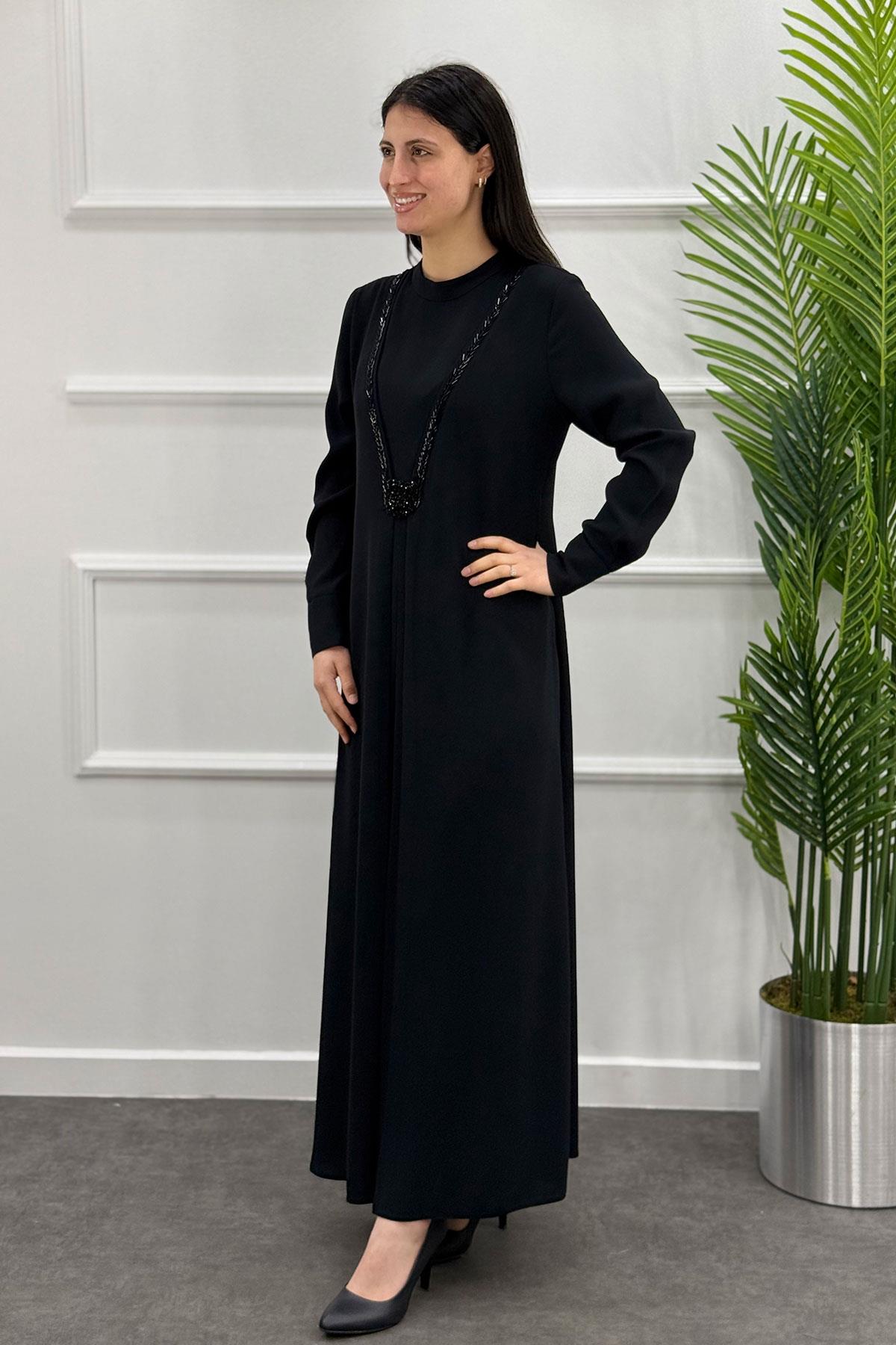 5061 Gaze Elbise - Siyah