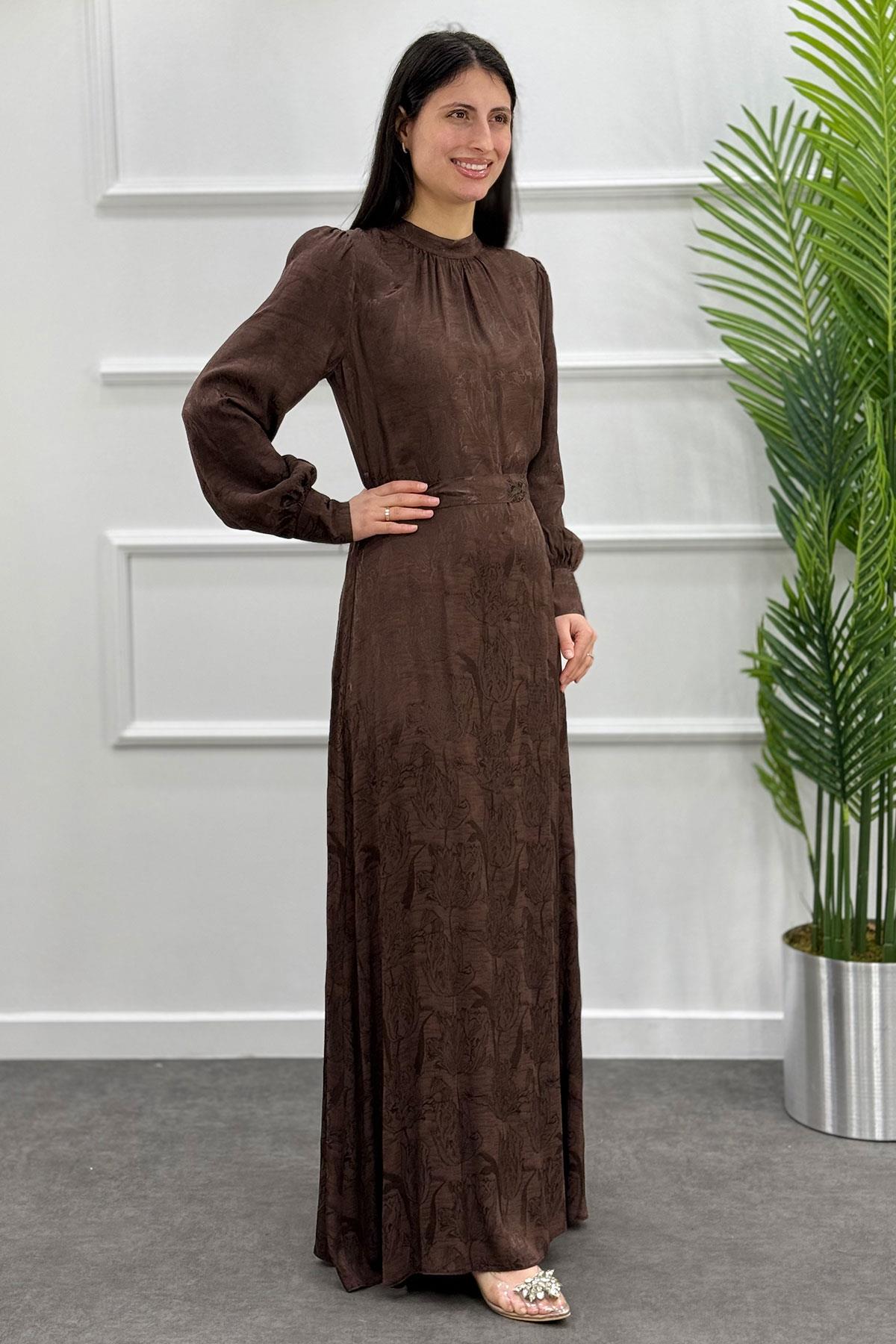 5095 Gaze Elbise - Kahve