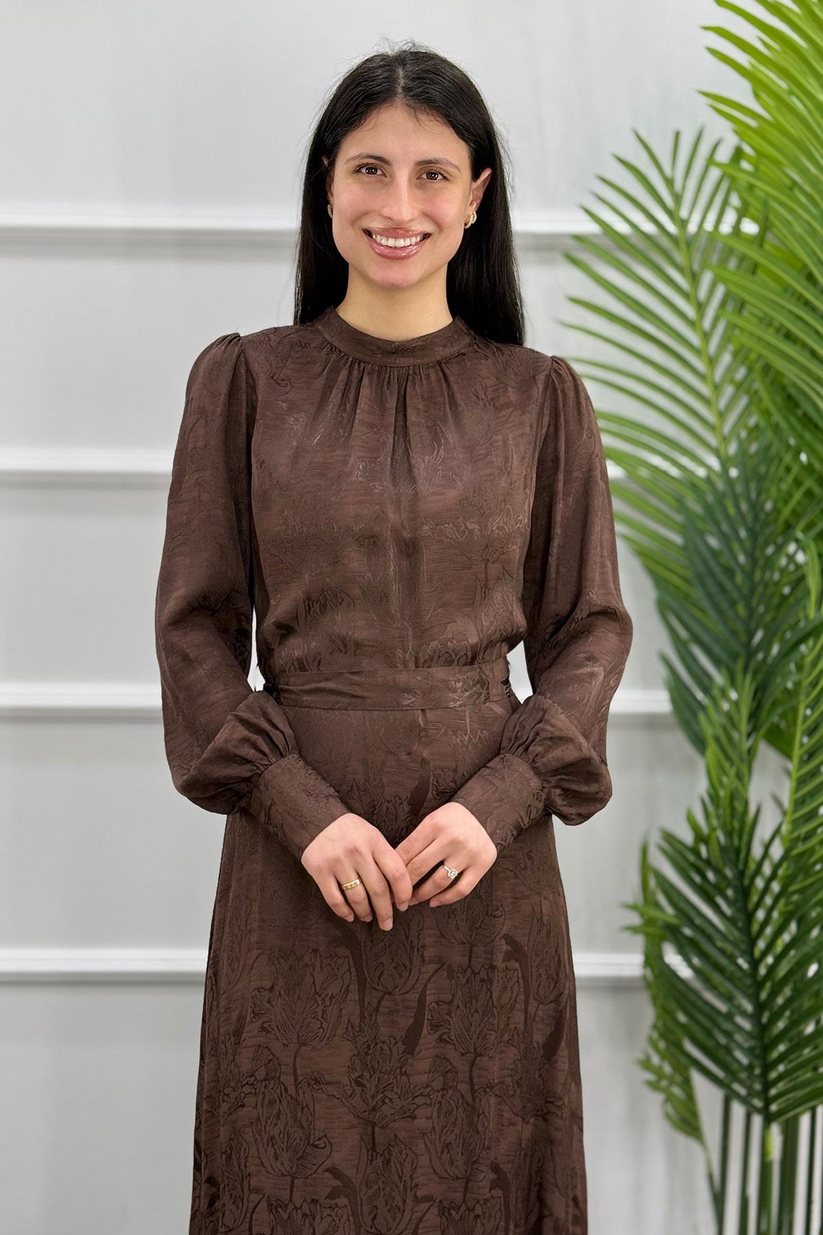 5095 Gaze Elbise - Kahve