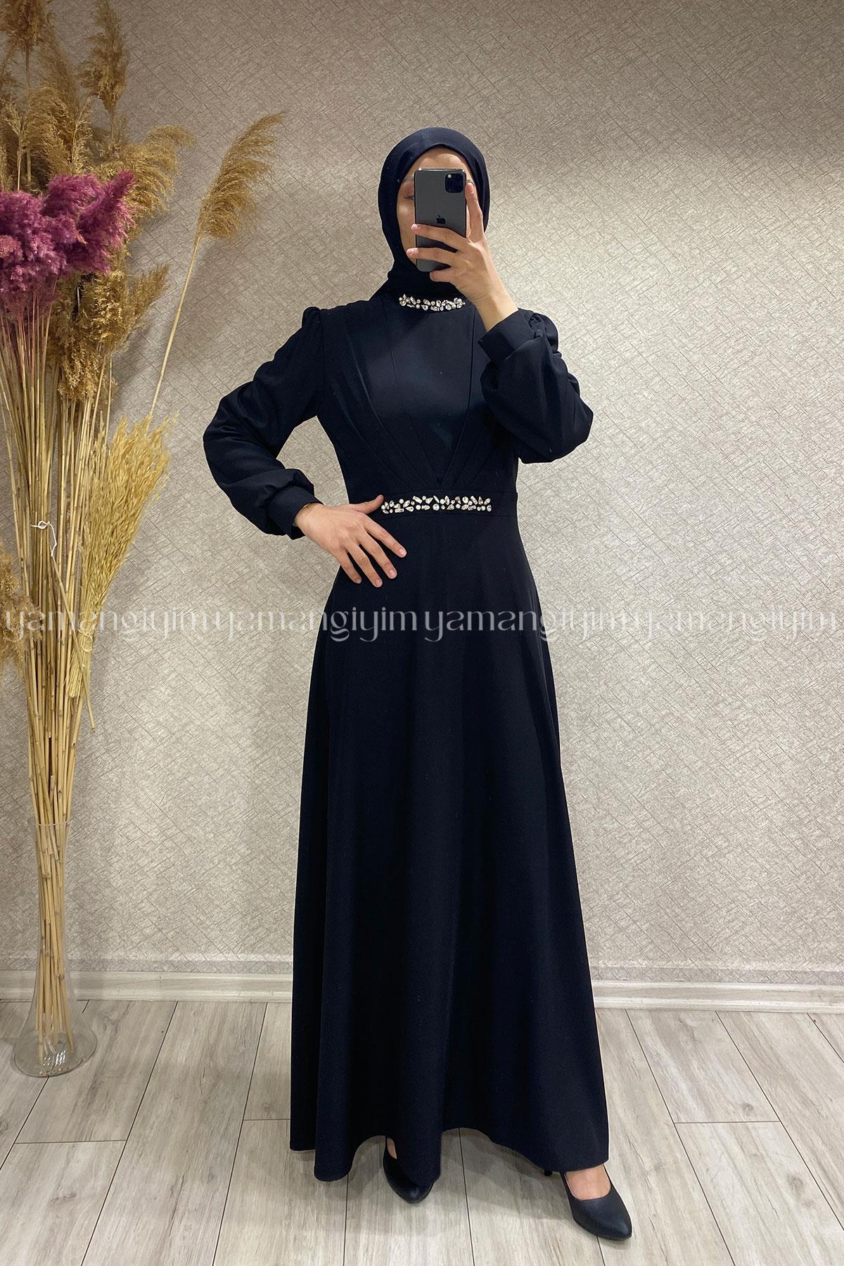 5104 PERİ MODA ELBİSE - Siyah