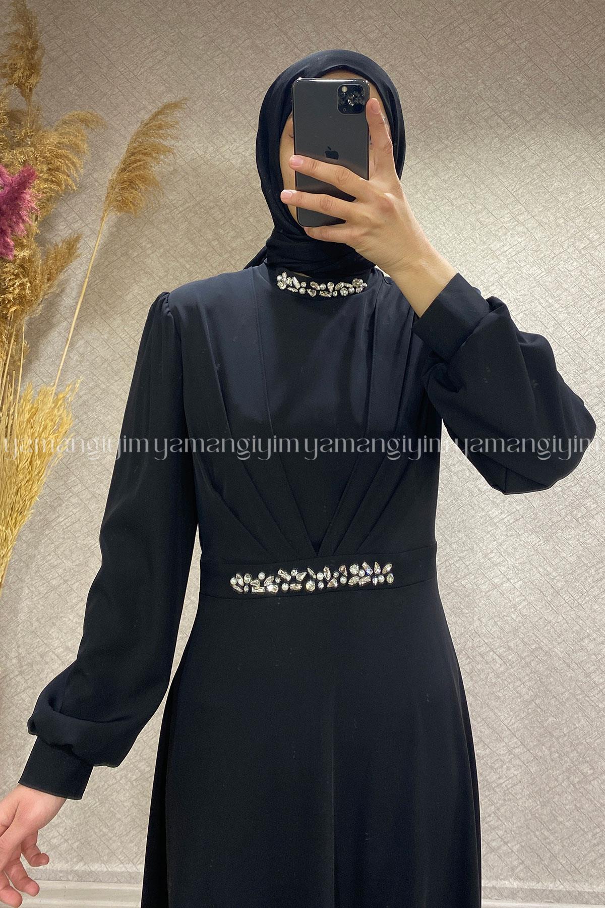 5104 PERİ MODA ELBİSE - Siyah