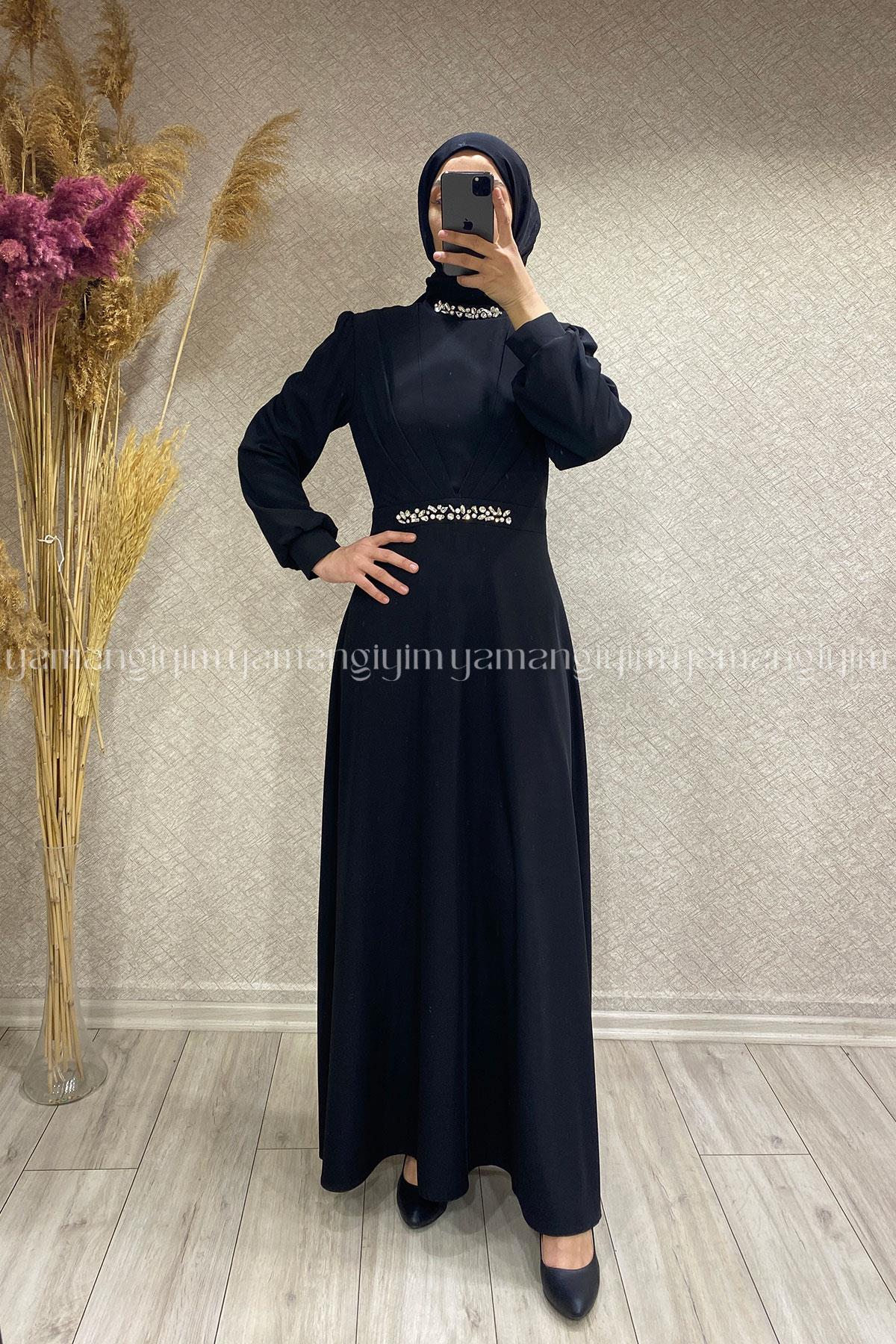 5104 PERİ MODA ELBİSE - Siyah