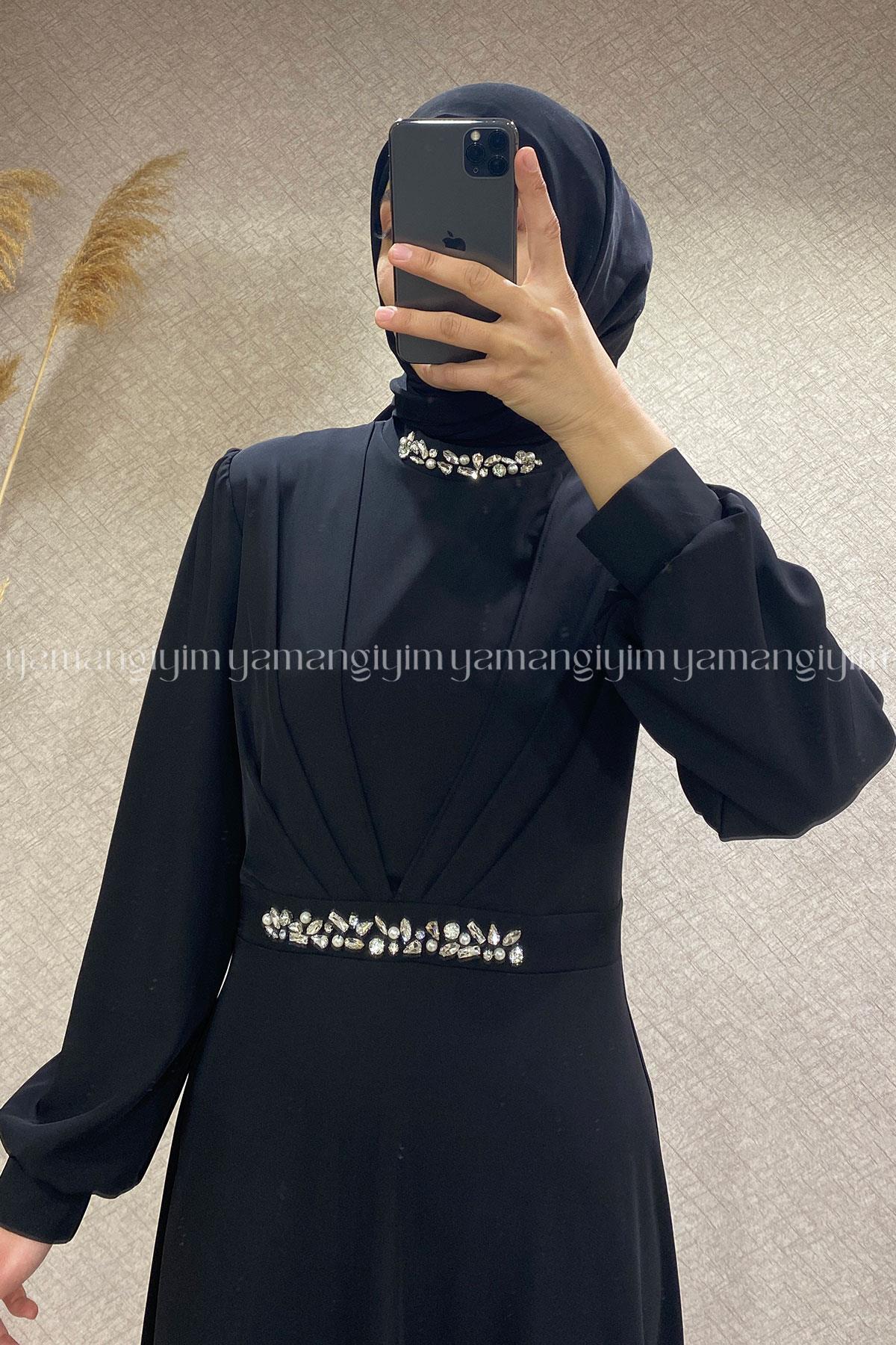 5104 PERİ MODA ELBİSE - Siyah